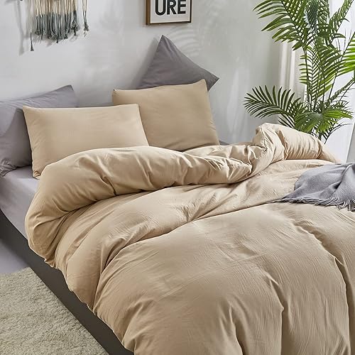 Miniatura 2 de CLOTHKNOW Juego de edredón color champán, tamaño California King, color beige, juego de edredón caqui, marrón claro, juego de ropa de cama suave de