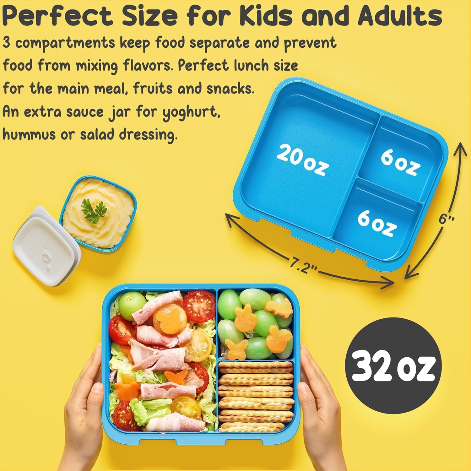 Fimibuke Bento Lunch Box for Kids with Food Jar, 3-Compartment 32OZ Snack Lunch Container, Lunch Bag, 12OZ Insulated Food Jar & Ice Pack Set for Age 3-12 School Daycare Toddler Teen Girls Boy, Mermaid