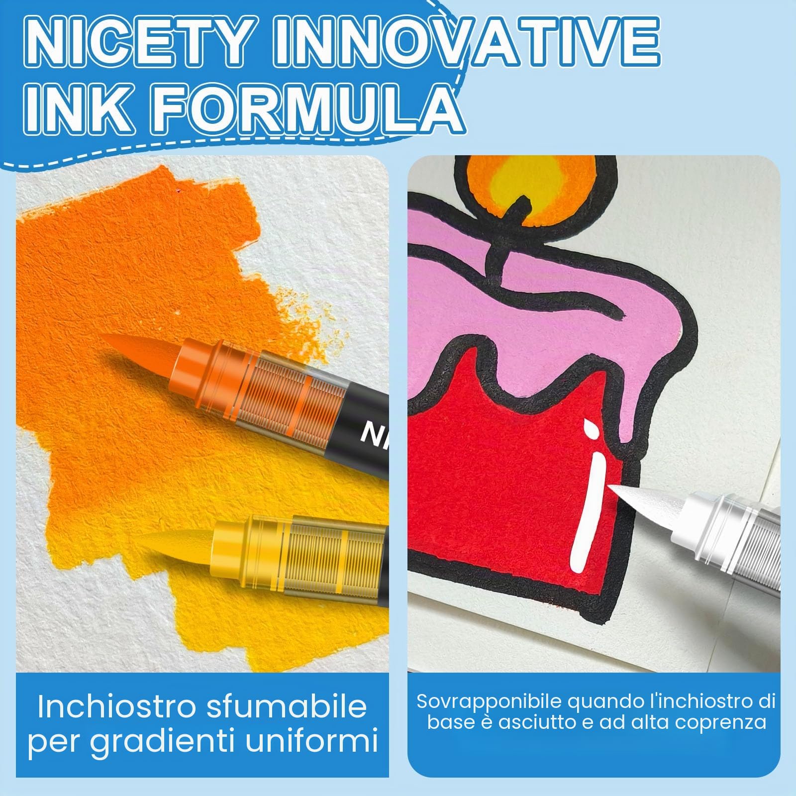 NICETY 264 Pen Acrilici Punta Pennello - Marcatori Base Acqua per Vetro Ceramica Legno Pietra - Non Tossici - Kit per Artisti e DIY