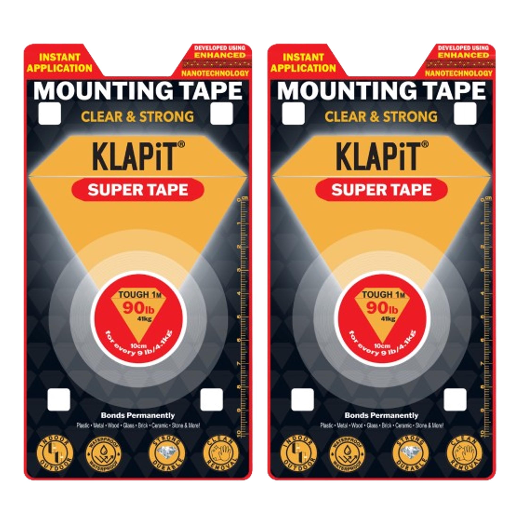 Super Tape | Clear Double-Sided Nano Tape (1M Holds 41Kg) | Heavy Duty Strong Adhesive for Wall, Tile, Glass, Metal | Indoor Outdoor Mounting Tape - Tough1M, 2pc