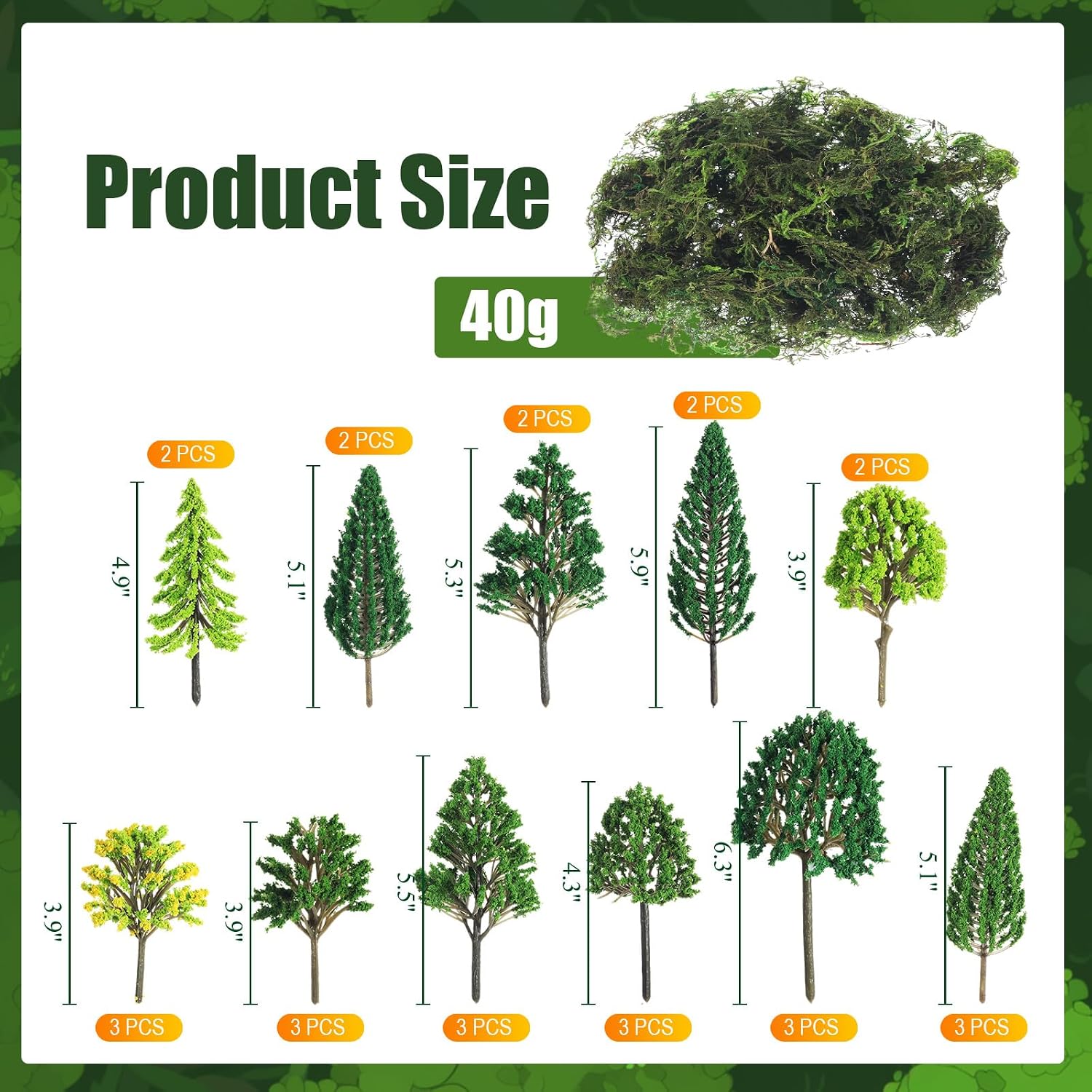 Tigeen 28 Pcs Model Trees Mixed Model with 1.4 Ounce Faux Green Moss Decor Tree Train Scenery Architecture for DIY Crafts, Building, Scenery Landscape(Spring Green)