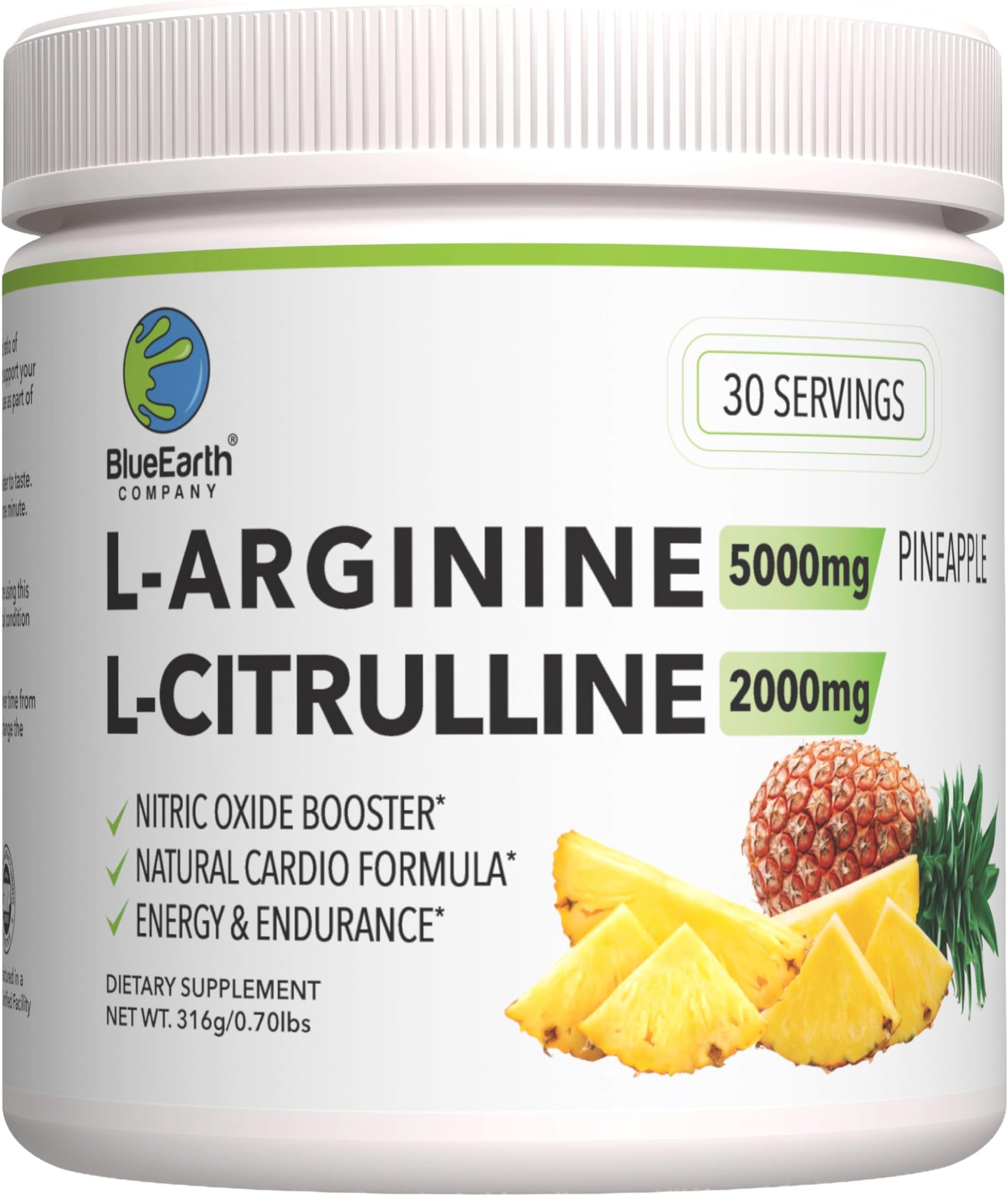 L-Arginine 5000mg + L-Citrulline 2000mg Complex Powder Supplement - Nitric Oxide Booster - Heart Health, Circulation, Energy & Endurance - 30 Servings (Pineapple)