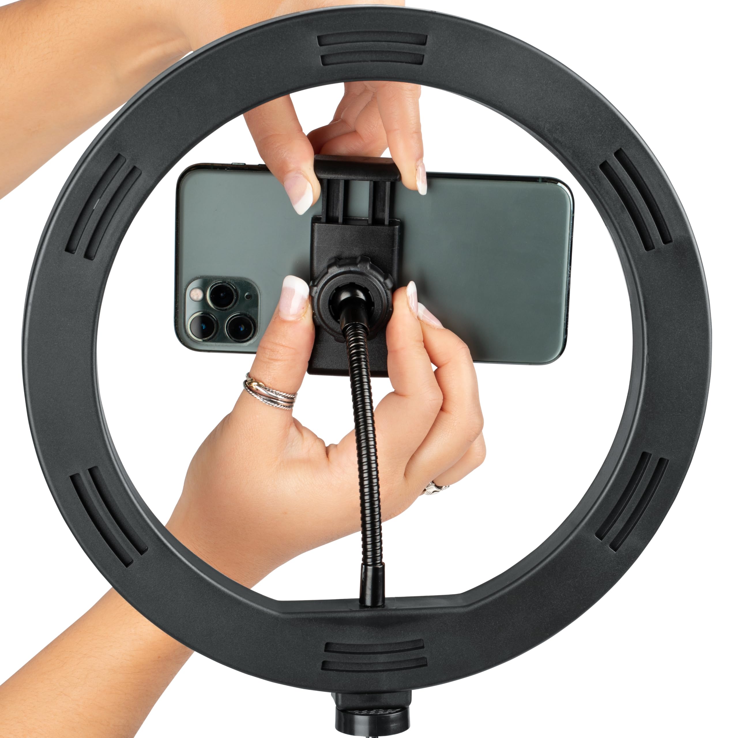 Gator Frameworks 10-calowa lampa LED pierścień ze statywem podstawa ze stojakiem na telefon (GFW-RINGLIGHTTRIPD)