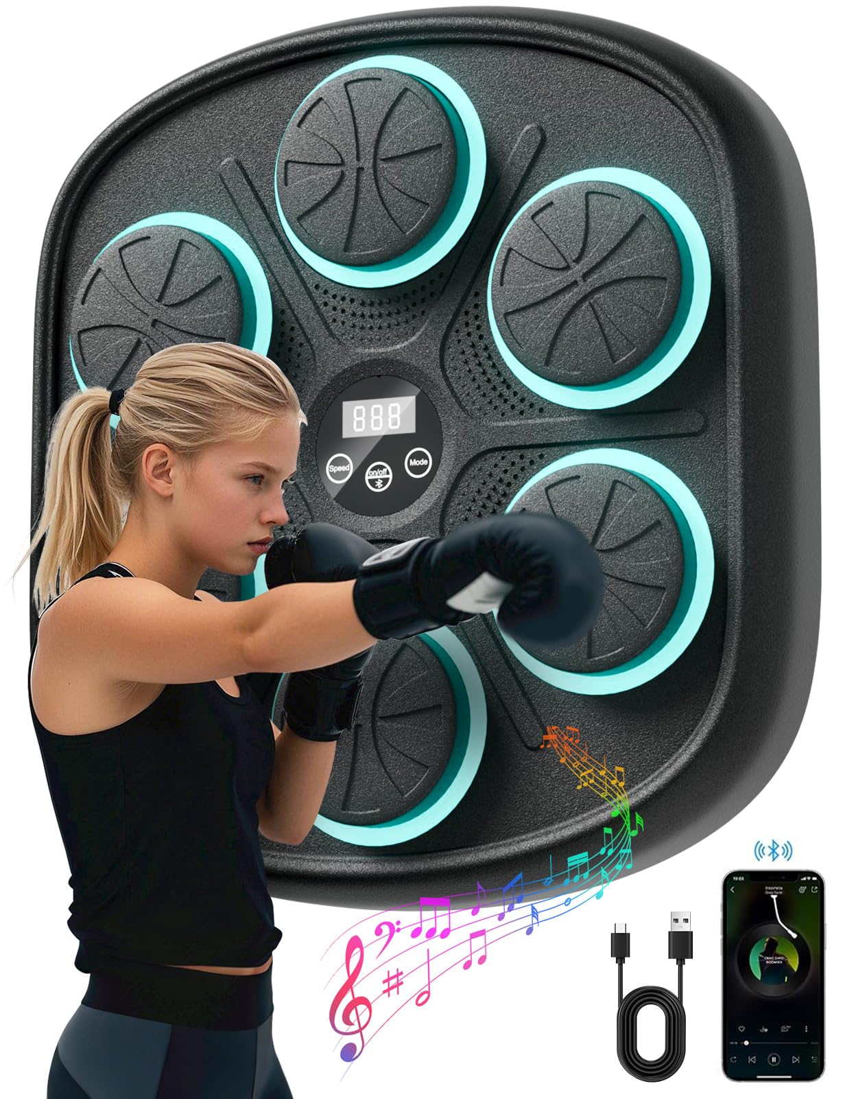Lostook Music Boxing Machine for Kids & Adults, Smart Bluetooth Sounding Punch Machine 9 Modes & 9 Speeds, Wall Mounted Boxing Trainer for Home,Office and Gym with Boxing Gloves