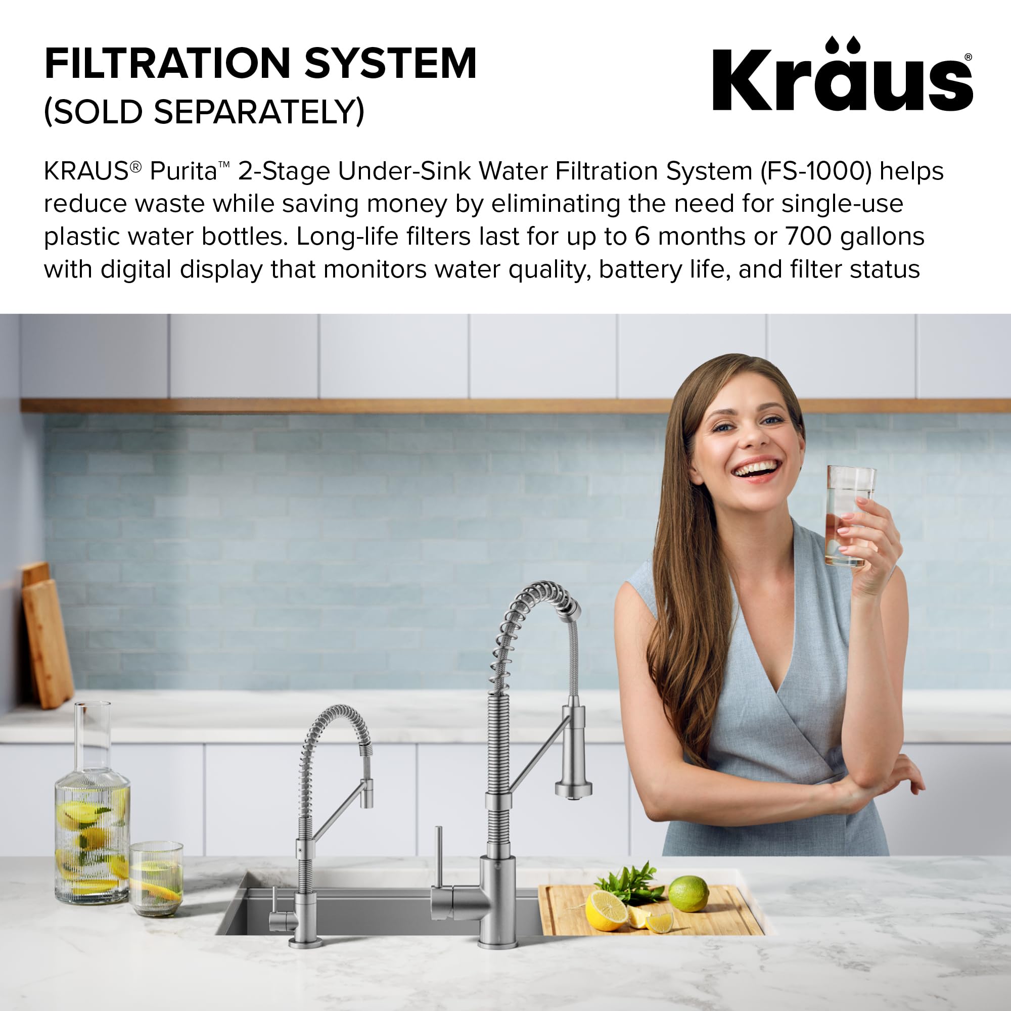 KRAUS Bolden FF-104SFS - Grifo de filtro de agua potable monomando para ósmosis inversa o sistema de filtración de agua en acero inoxidable sin manchas