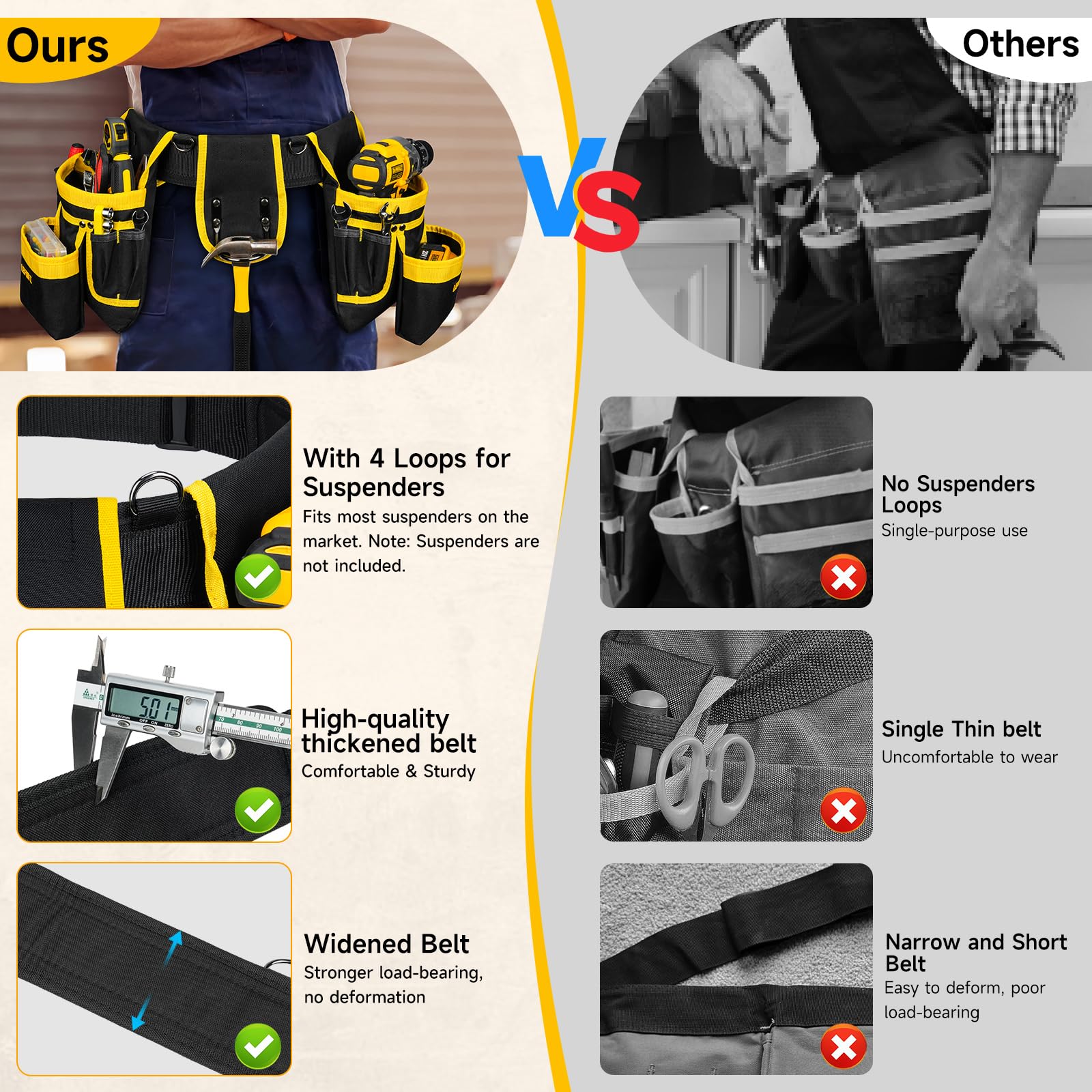 Tool Belt,26-Pockets Nylon Tool Belts for Men with Magnetic Pocket