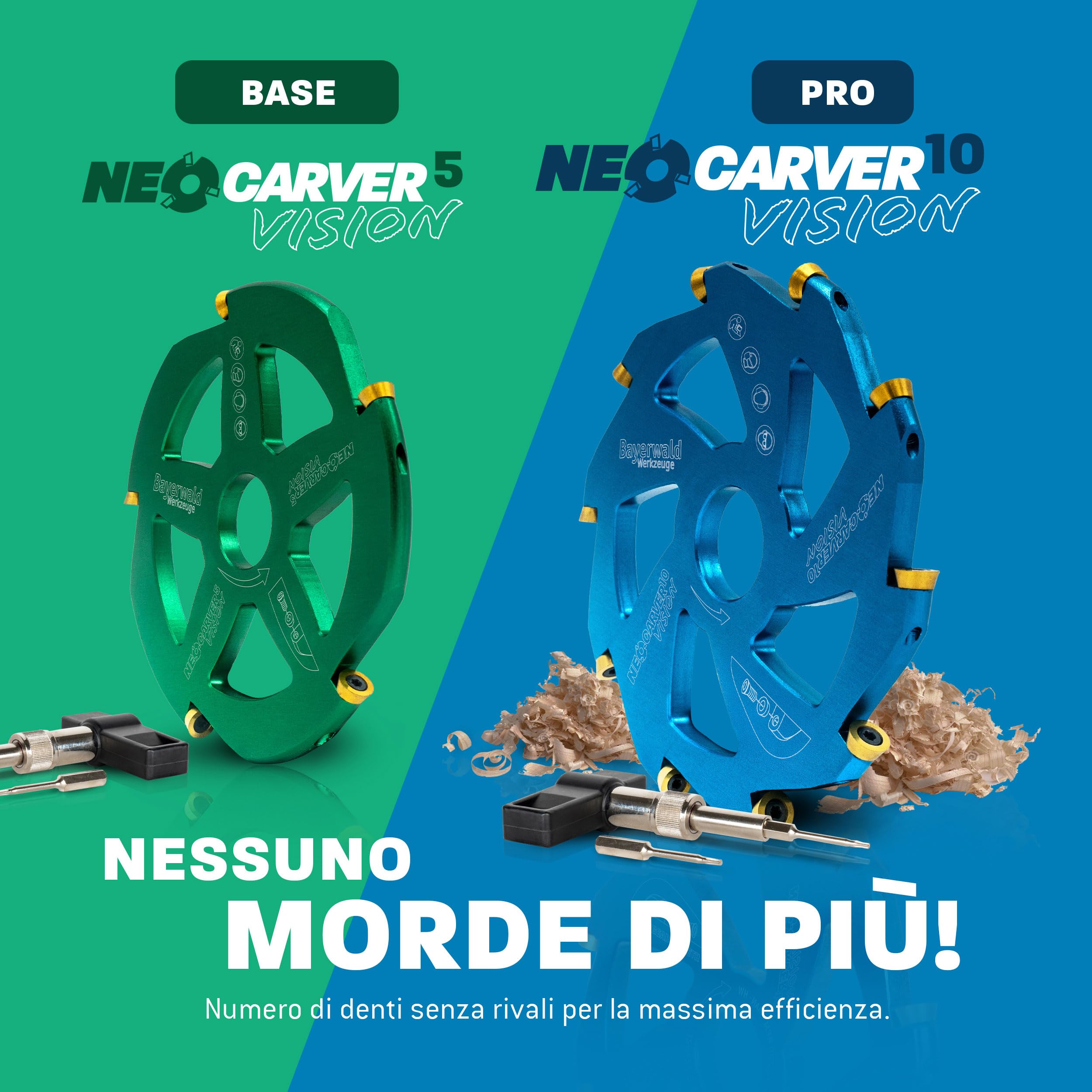 Bayerwald NeoCarver 10 Vision V2 - Disco per fresa in metallo duro per legno, fresa da intaglio in alluminio per smerigliatrice angolare per separare, levigare, sgrossare, ecc. Ø 115 mm x 22,2 mm/10