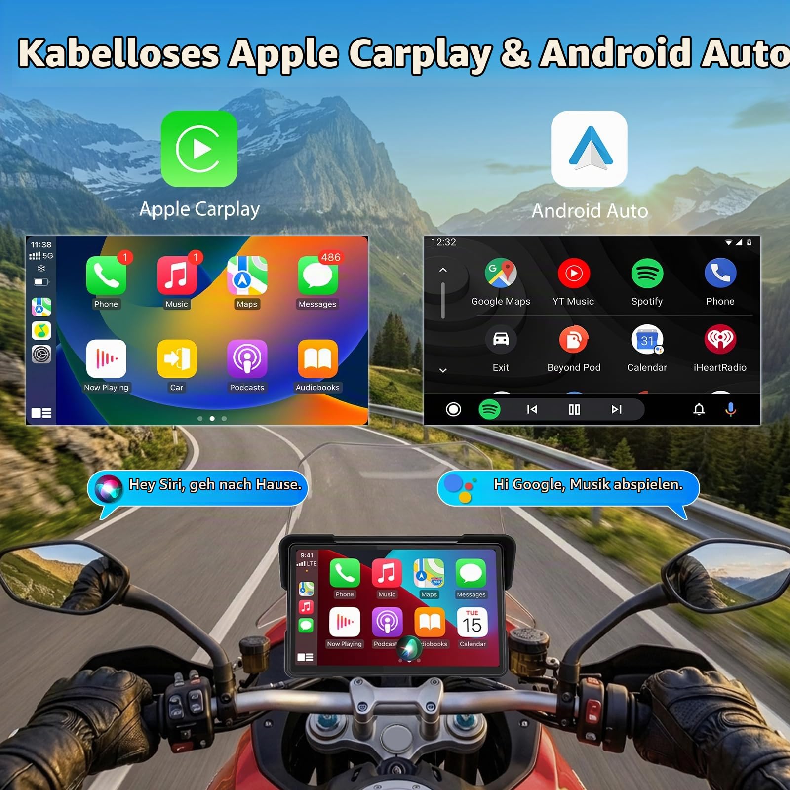 Vtopek Carplay Motorrad mit 7" HD Display & USB Stromversorgungsmethoden