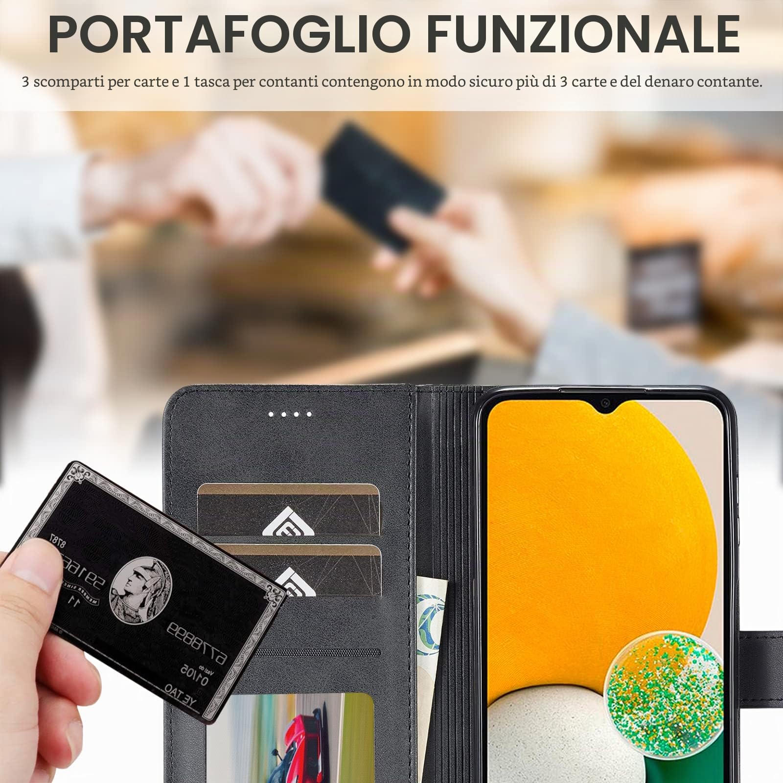 Cover per Samsung Galaxy A14 5G / A14 4G, Custodia Cover Pelle Libro Portafoglio con Porta Carte Magnetica Protezione Flip Cuoio Antiurto Case Custodia Cover per Samsung Galaxy A14 5G/4G,Nero