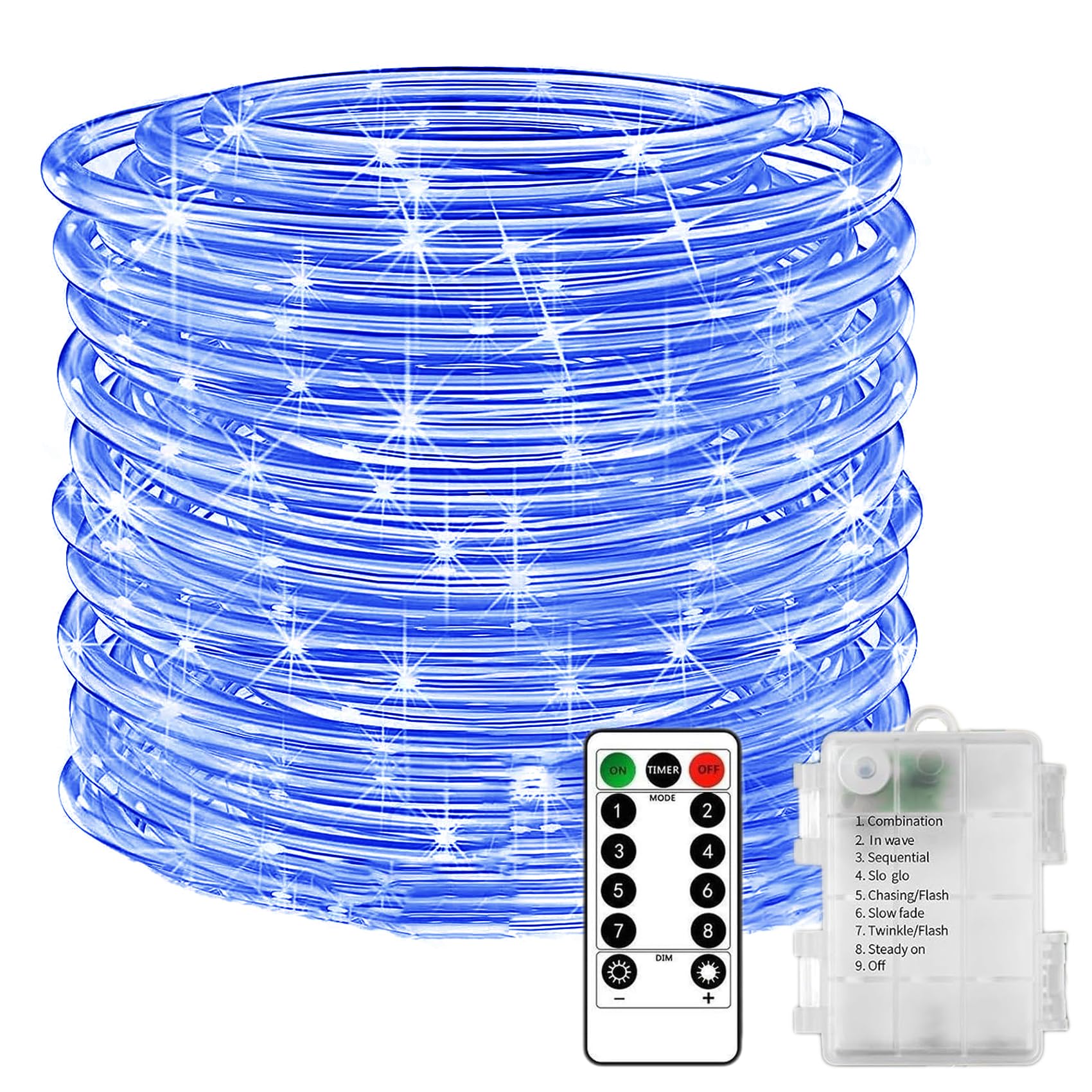 KINGCOO LED Rope Fairy Lights, Battery Operated Tube String Lights with Remote Control Timer 8Modes for Trampoline Camping Tent Indoor Outdoor Garden Wedding Christmas Decor (Blue, 5M 50LED)