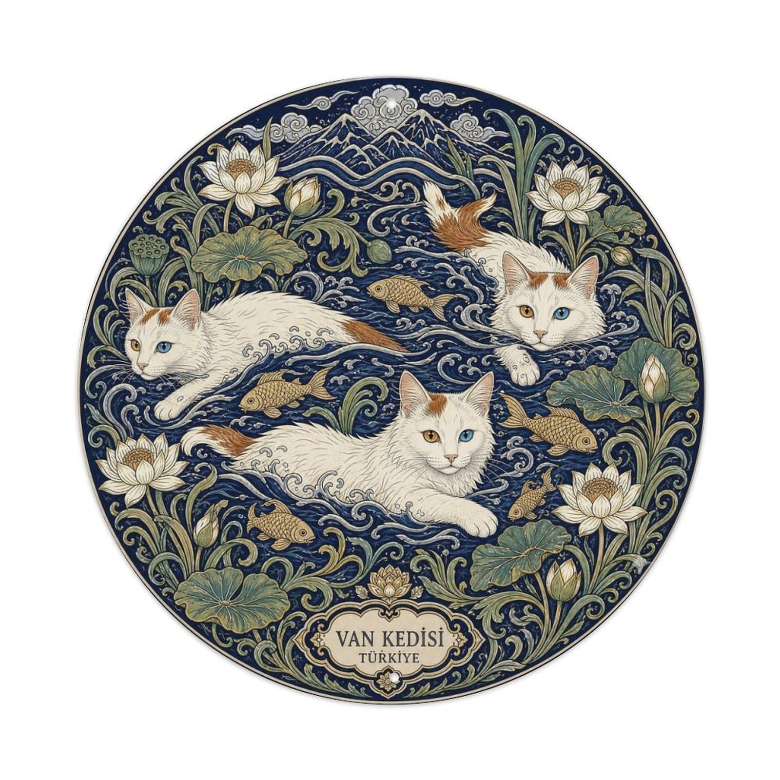 Botanical Van Cat Turkish Pet Indigo Blue Metal Tin Sign