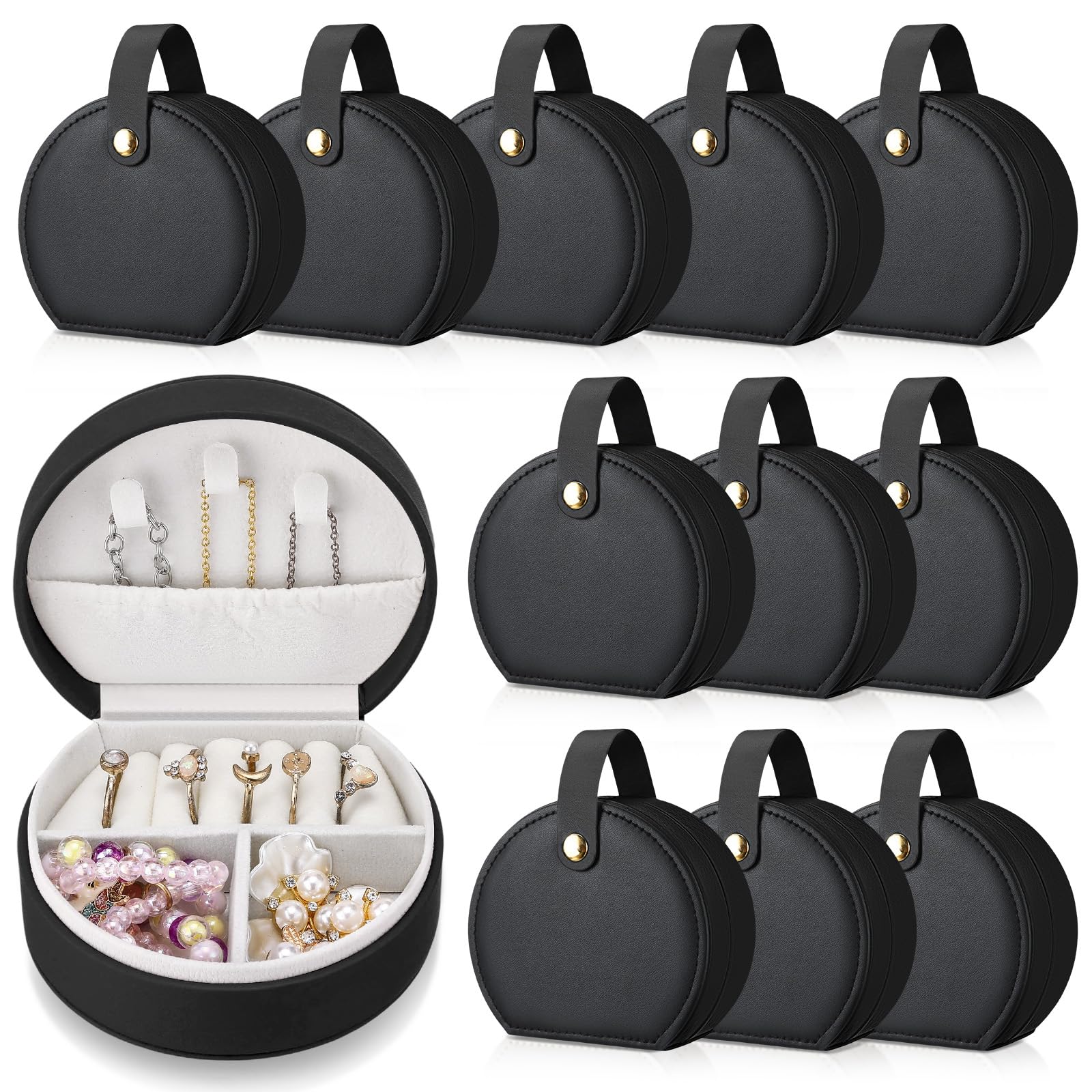 Weysat 12 Pack Travel Jewelry Case Mini Leather Bridesmaid Jewelry Gift Box Bulk Small Earring Storage Organizer Black