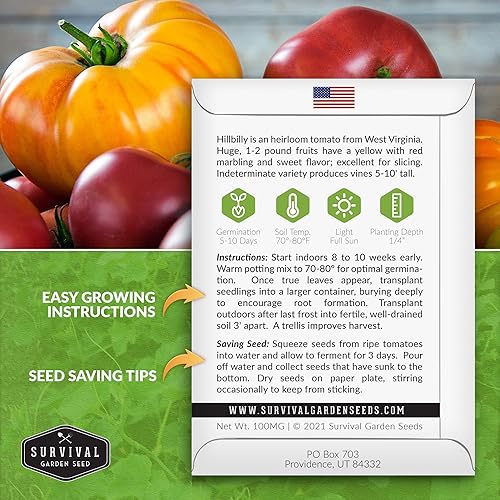 Miniatura 2 de Survival Garden Seeds - Semilla de tomate Hillbilly para plantar - Paquete con instrucciones para plantar y cultivar tomates de hoja de papa de