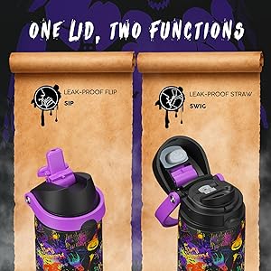 Halloween Insulated Water Bottle with Straw - Stainless Steel Water Bottle with Push Button Lid, Leak-Proof BPA-Free, Keeps Cold for 24 Hours for Halloween gifts, Party (24 oz, Ghost Party)