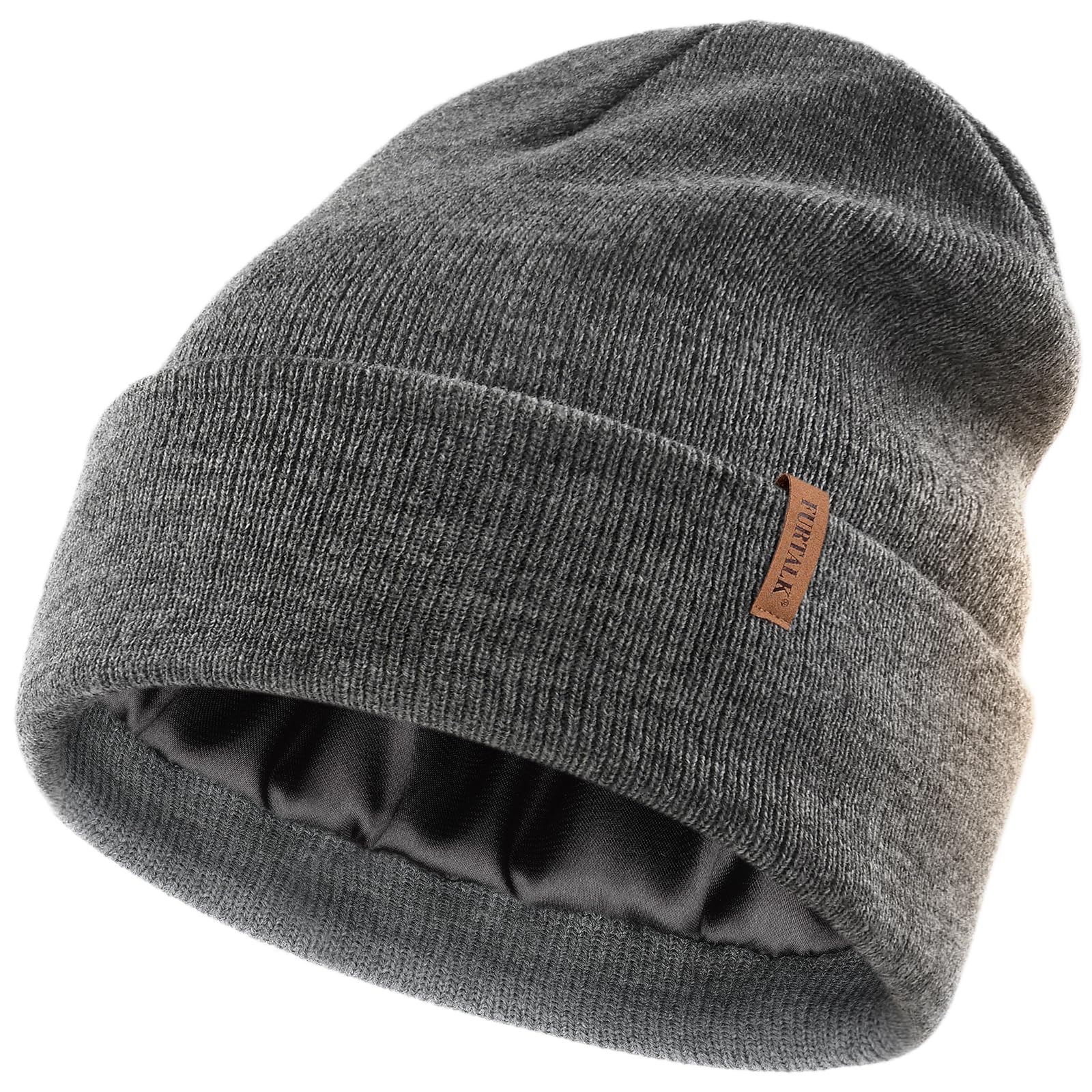 FURTALK Satin Lined Beanie for Women Men Knit Beanie Hat Acrylic Winter Hats Warm Slouchy Skull Cap