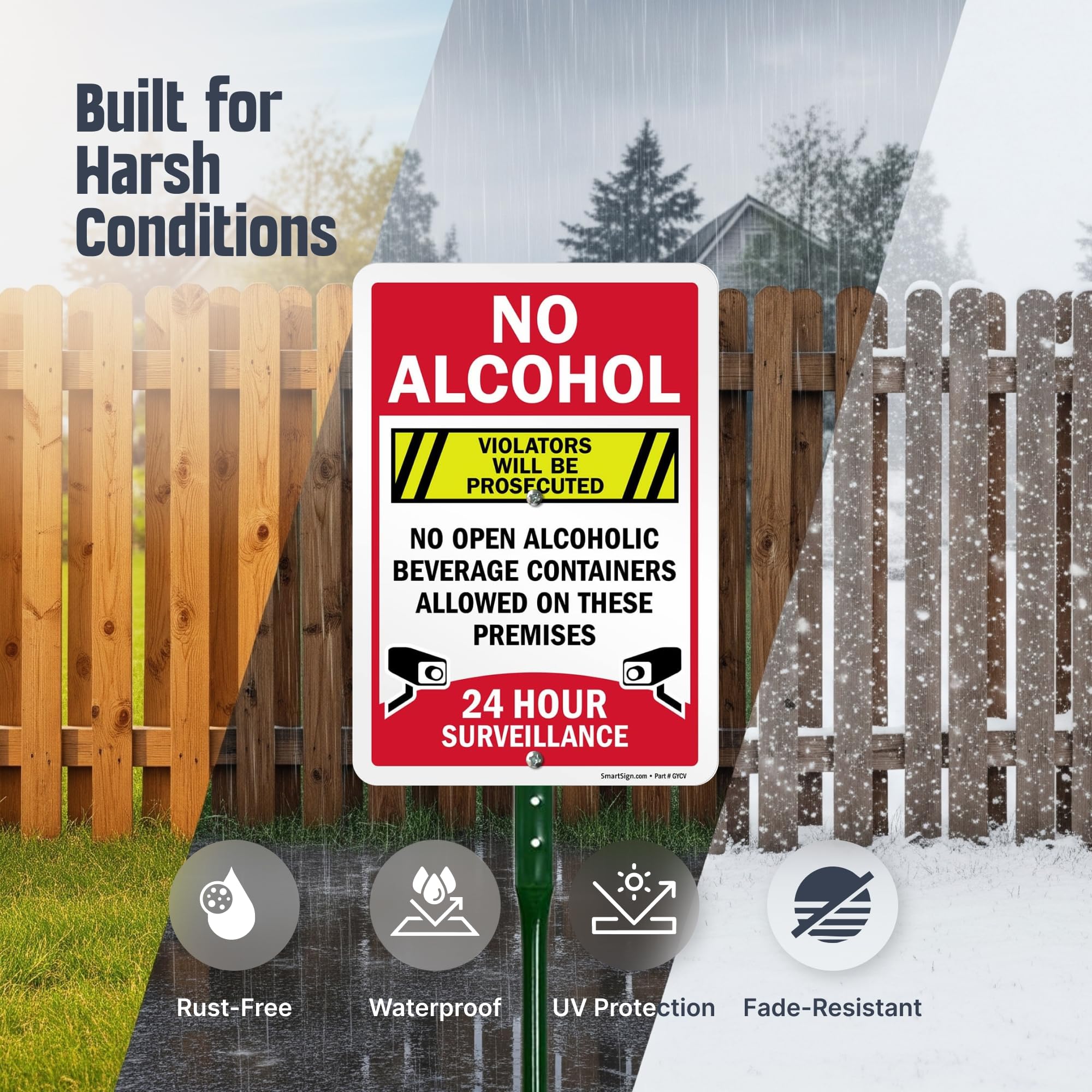 SmartSign Hofschild 'No Alcohol' – 25,4x17,8 Cm Mit 45,7 Cm Pfahl, Laminiert, Wetterfest