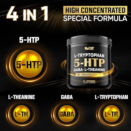 Miniatura 2 de 5 HTP 200 mg GABA 500 mg L-teanina 200 mg L-triptófano 100 mg Suplemento  Apoya el cerebro, la salud de la circulación, la concentración y el