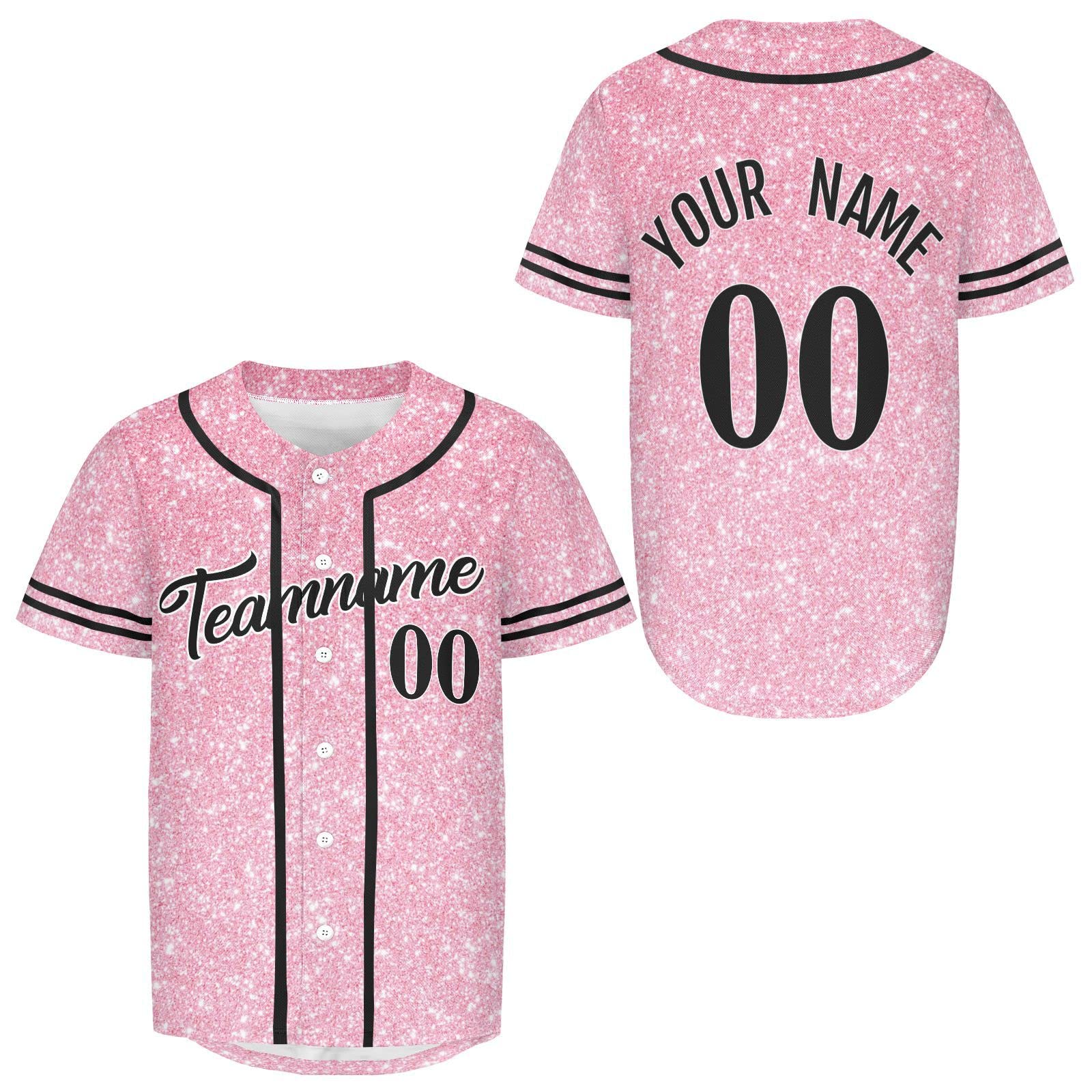 Custom Abstract Pink Glitter Baseball Jersey Personanlized Name Number Softball Jerseys Sports Uniform for Men Women Youth