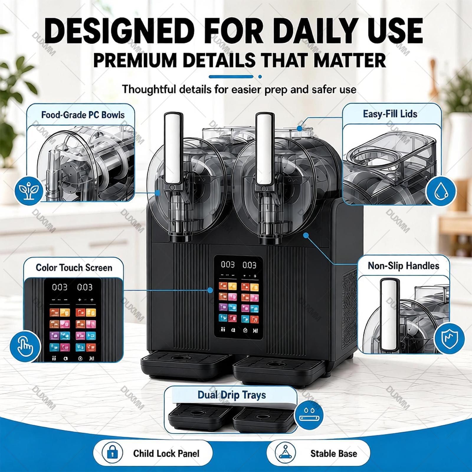 Máquina de Granizados y Helado Soft, Doble Depósito 2×2 L, 380 W Black | 7 programmi e consistenza regolabile per granite, frappè e cocktail; pronta in 15–25 min per feste, bar e caffetterie