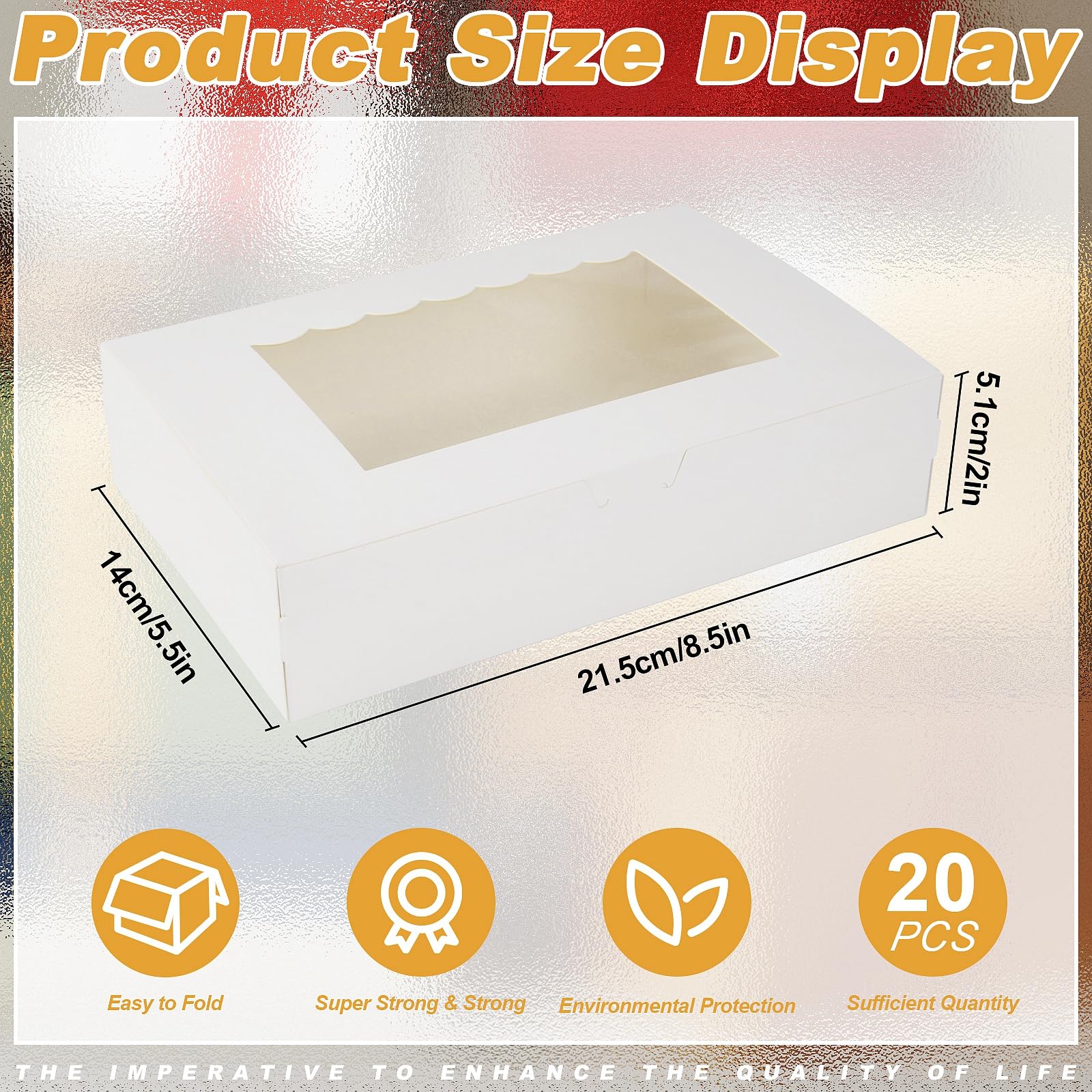 KEYIDO 20 Pack Cookie Boxes with Window, 8.5”×5.5”×2” Sweet Boxes, White Cardboard Bakery Boxes - Image 3