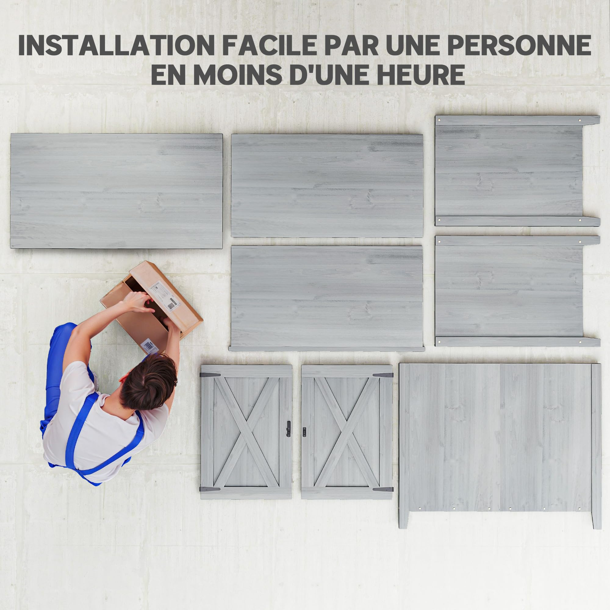 Outsunny Armoire de Jardin en Bois Étagères 110 x 60 x 88,5 cm Gris Clair