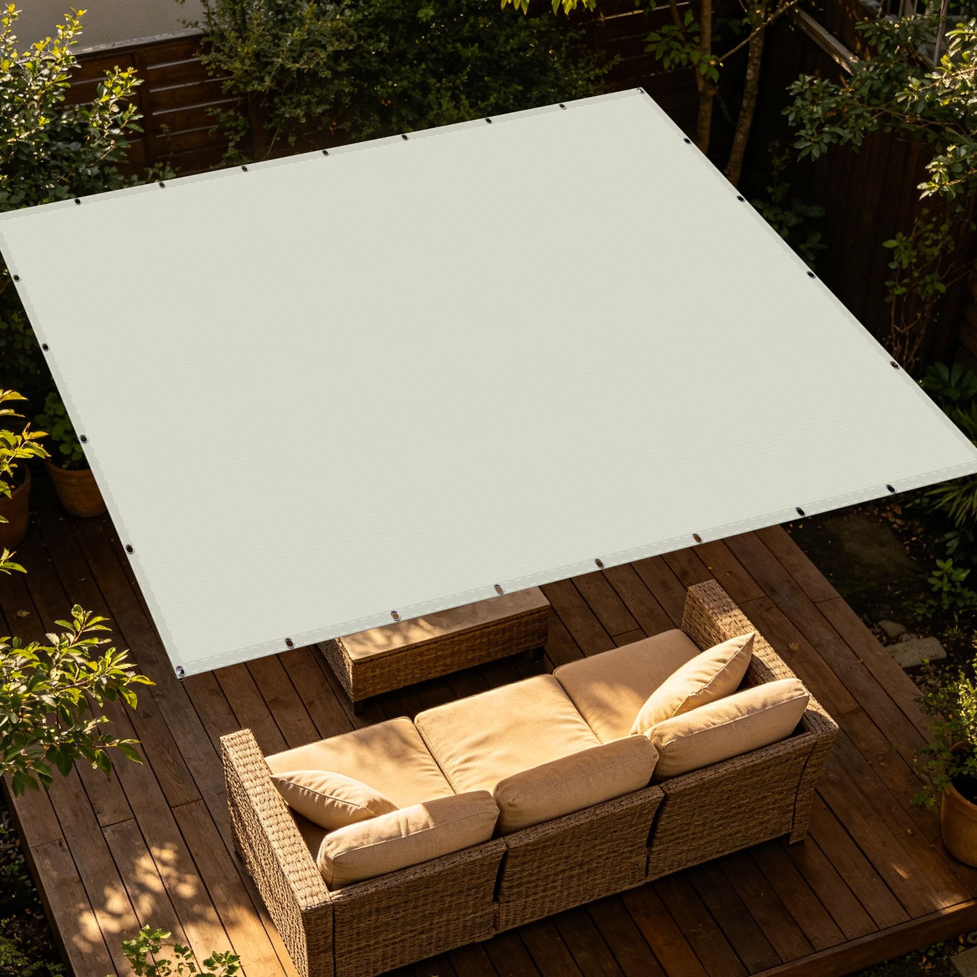 Voile d'ombrage 220x250 cm imperméable blanc cassé pour terrasse et balcon extérieur