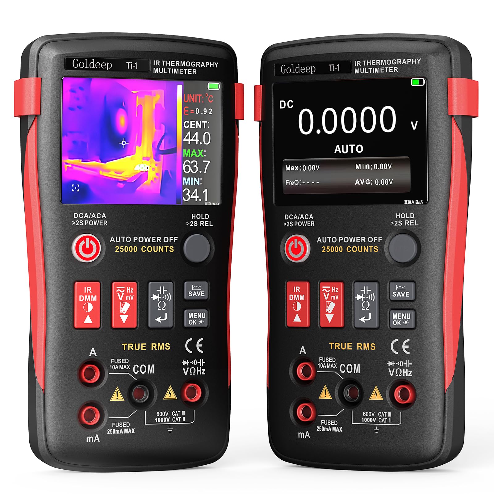 Goldeep 2 in 1 Thermal Imaging Camera, 240 x 240 TISR Resolution, 96x96 IR Resolution with 25000 Counts Multimeter, Professional Digital Multimeter with IR Camera, -4℉-1022℉ Temperature Range (Black)