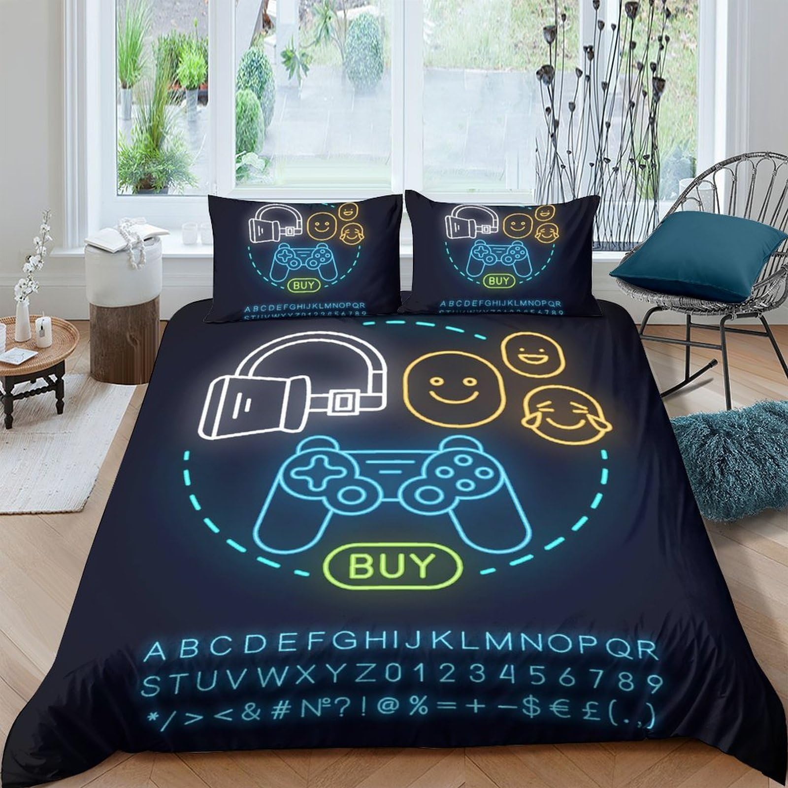 Ctjqhvkz Style-7 3D Printed Game Controller Fitted Sheet Microfiber Anti-Slip Headphone Emoji Mattress Cover For Bedroom Dorm Decor Single（135X200cm）