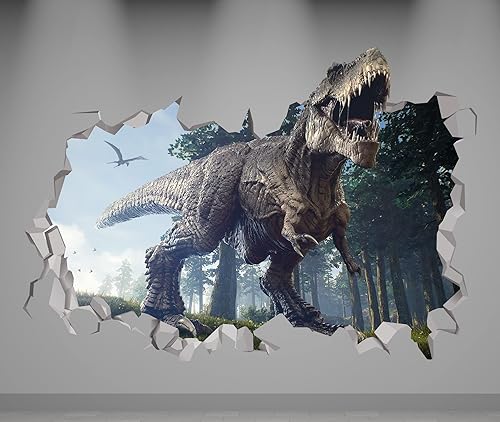 Kyle Cornhole T Rex - Calcomanía de pared 3D de dinosaurio destrozado, vinilo decorativo de pared T-Rex extraíble MR1157 (24 pulgadas de ancho x 14