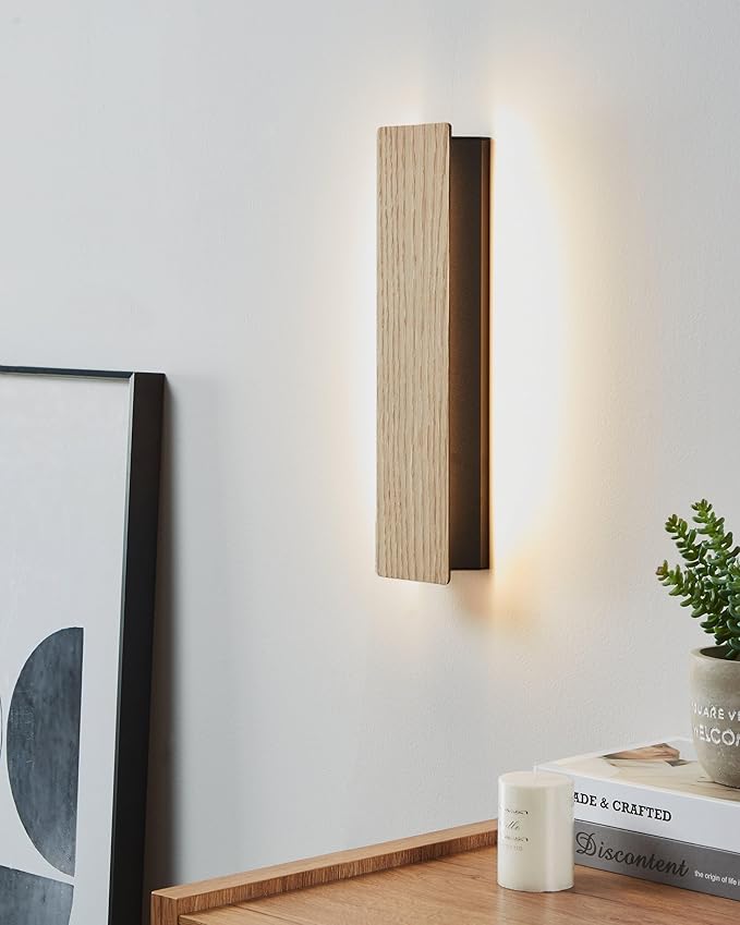 Eglo EGLO LED wandlamp Zubialde, rechthoekige muurlamp voor indirect licht, lamp wand binnen voor woonkamer en hal, eiken hout en zwart metaal, wandverlichting warm wit photo 2