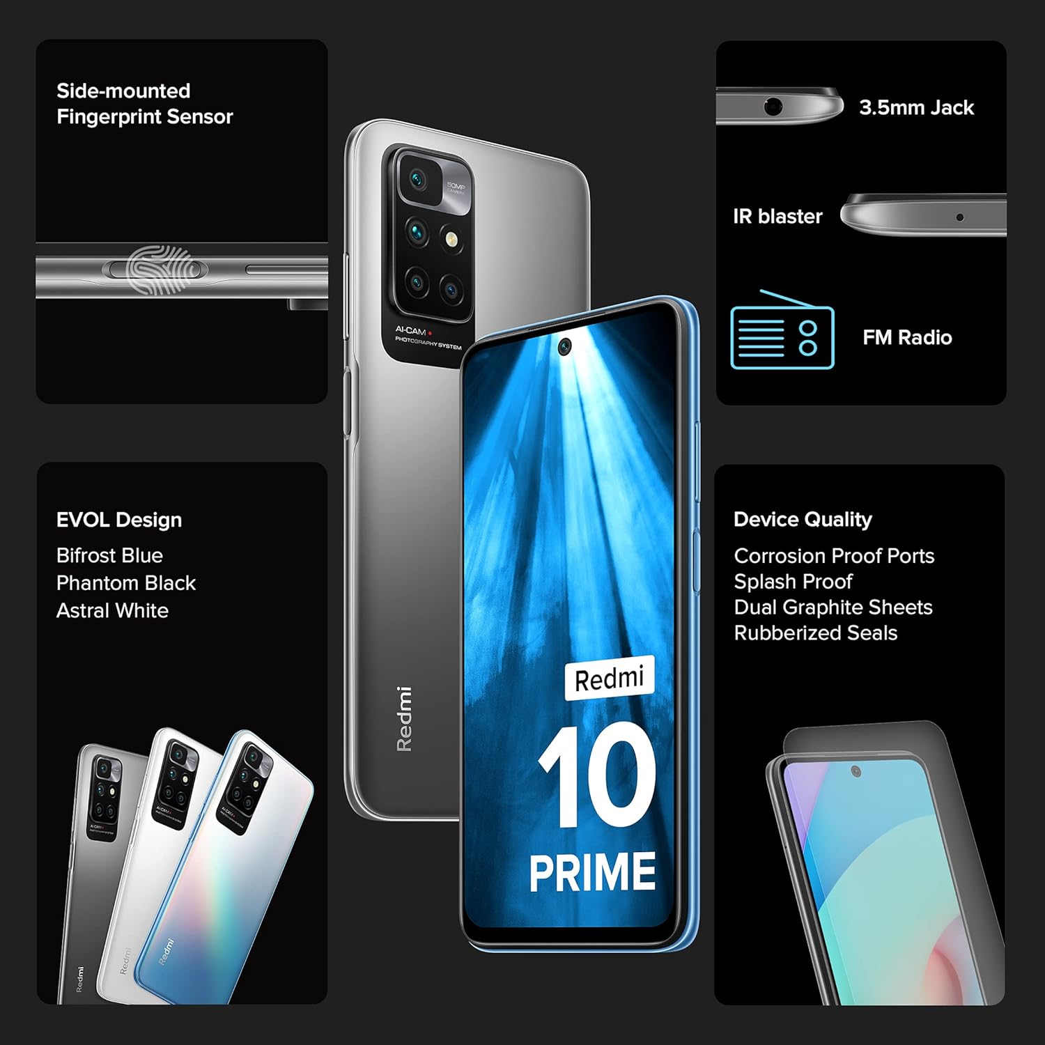 Redmi 10 Prime (Phantom Black 6GB RAM 128GB ROM |Helio G88 with extendable RAM Upto 2GB |FHD+ 90Hz Adaptive Sync Display) 6GB RAM, 128GB Storage Phantom Black Redmi 10 Prime