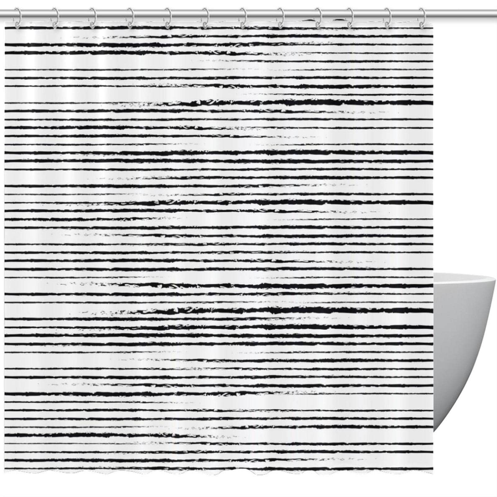 Rideau de douche en tissu rayé noir et blanc 183 cm pour moderniser une salle d'eau familiale