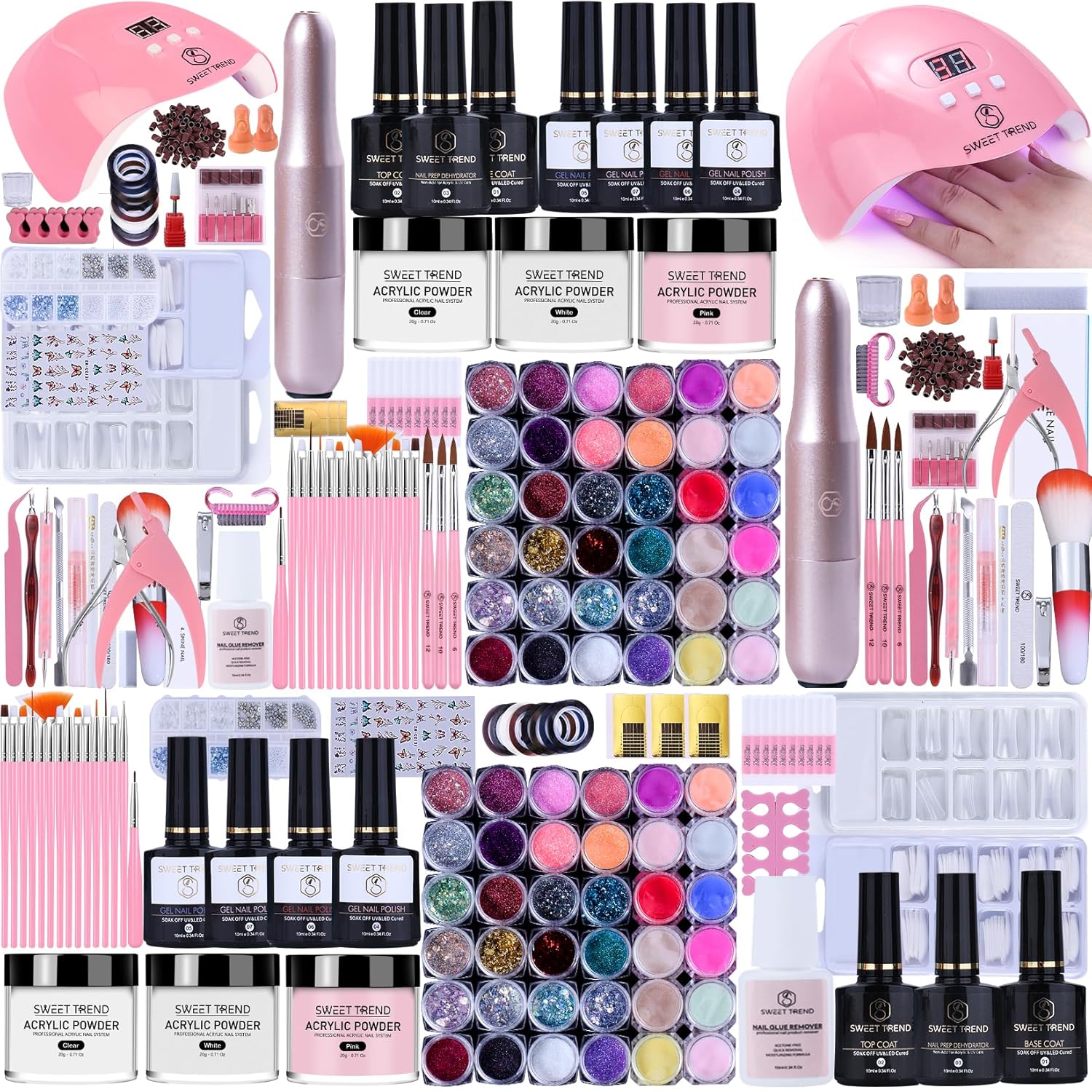 Acrylic Nail Kit for Beginners: Professional Acrylic Powder Set with Everything for Starter Gel Nail Polish U V Light Nail Drill Full Tools Decoration for Home Salon Women