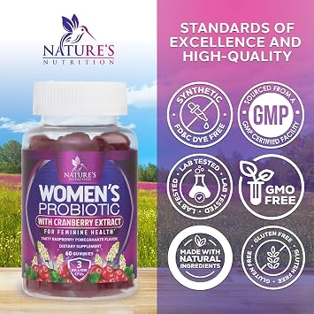 Probiotics for Women Gummies - 2 Billion CFU - 6 Premium Strains with Cranberry for PH Balance - Feminine Probiotics Digestive, Vaginal & Immune Support - Women's Probiotic Health Gummy - 60 Gummies