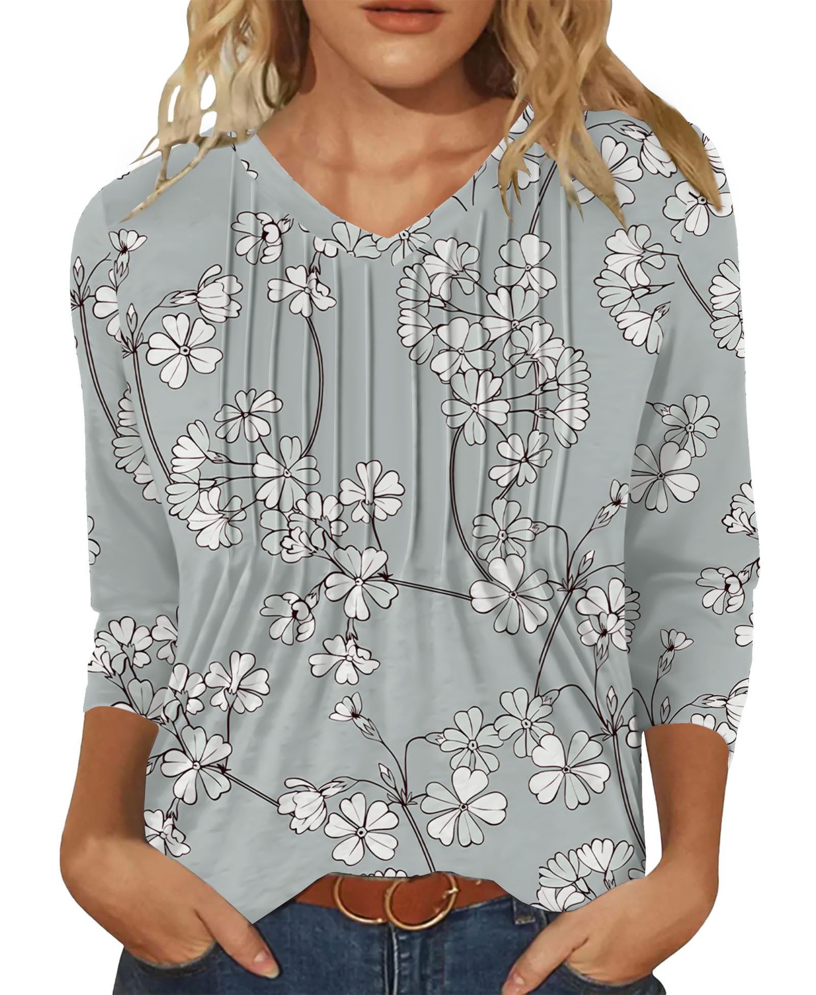 IEEILULU Blusas Mujer Verano, Camisa Mujer Manga 3/4 Cuello en V, Blusas Madam Verano Elegantes, Elegante Tops Casual Sueltas de Oficina
