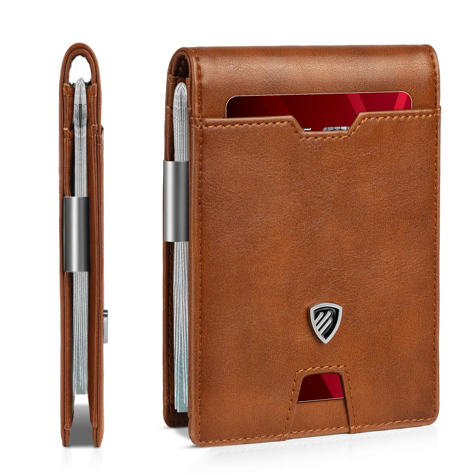 RUNBOXSlim Money Clip Wallets for Men RFID Blocking 11 Card Holder Minimalist Small Leather Bifold Men's Front Pocket Wallet Gift Box