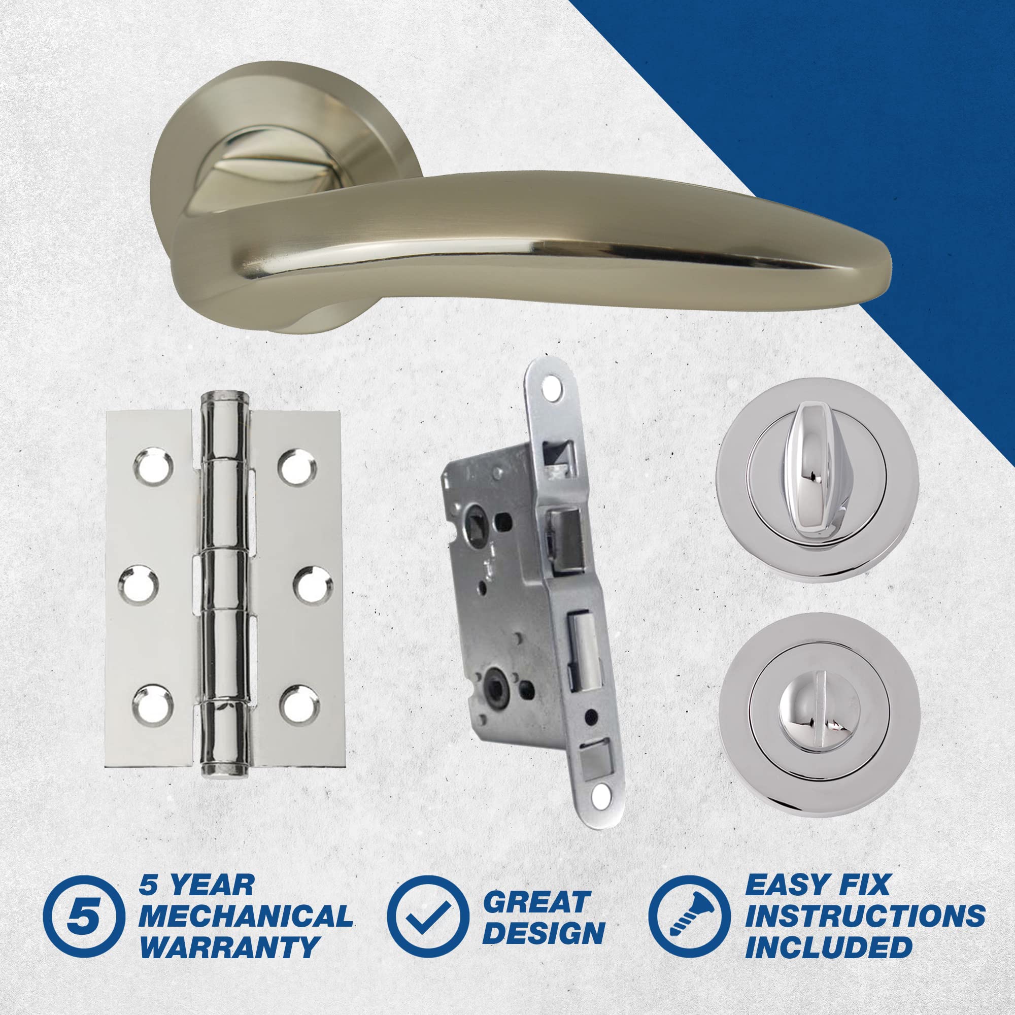 UAP Internal Door Handle Set including Lock, Complete Door Pack with Hinges, Thumb Turn & Fixings - Image 2