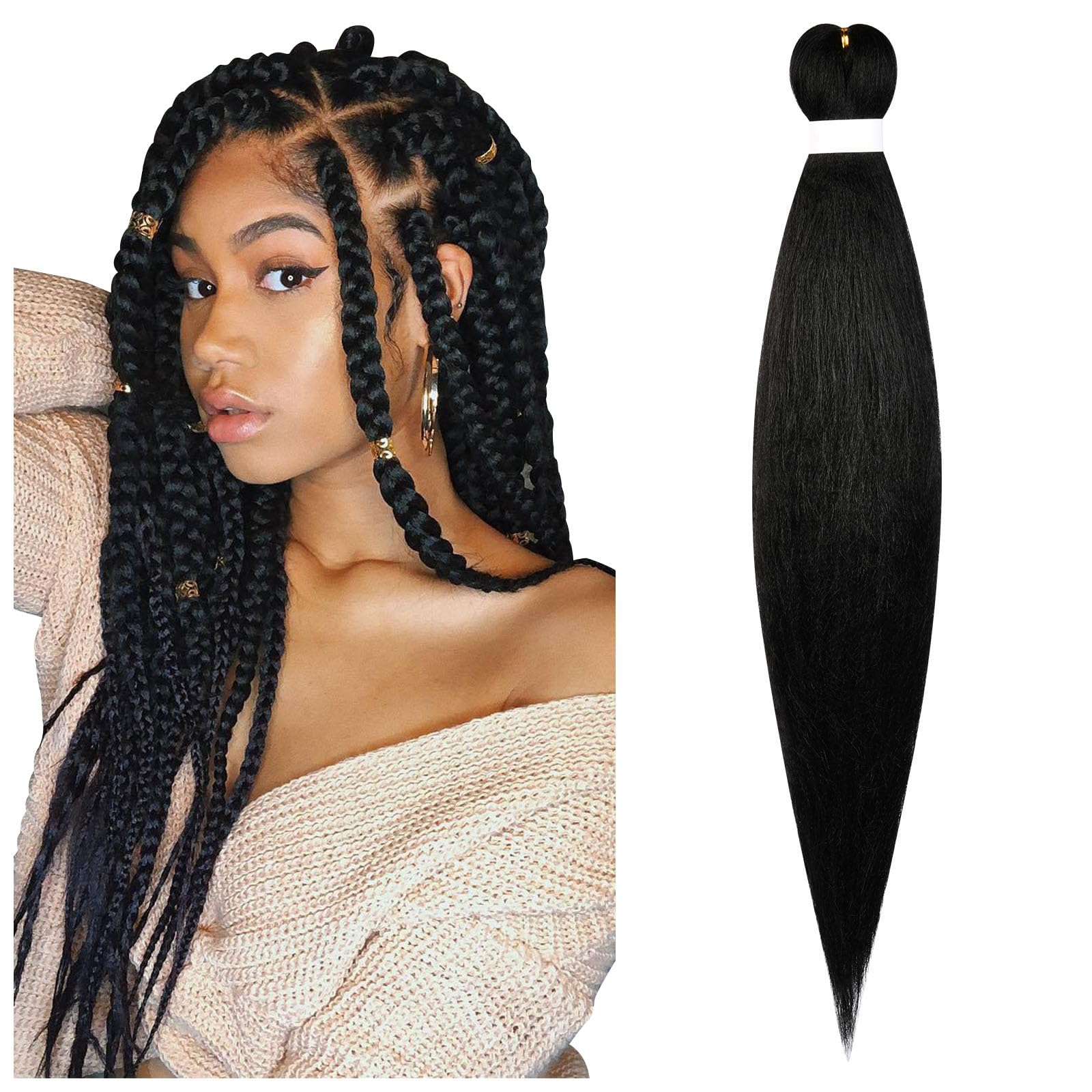 Aomig Extensiones para Trenzas, 25" Pelo Sintetico Trenzas de Pelo Trenzas Africanas Extensiones, Braiding Twist Crochet Hair Trenzas Postizas Pelo Sintético Accesorios Cosplay Fiesta, Negro
