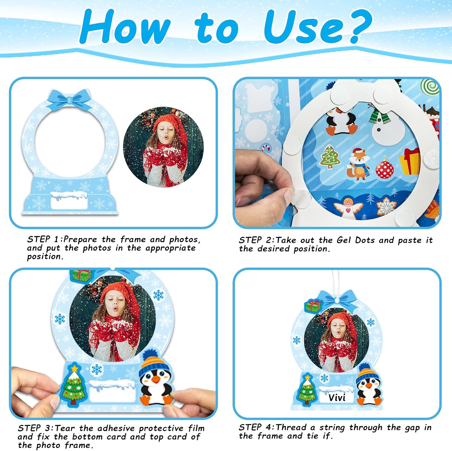 24 Sets DIY Paper Photo Frames-Snow Globe Winter Bulletin Board Decorations