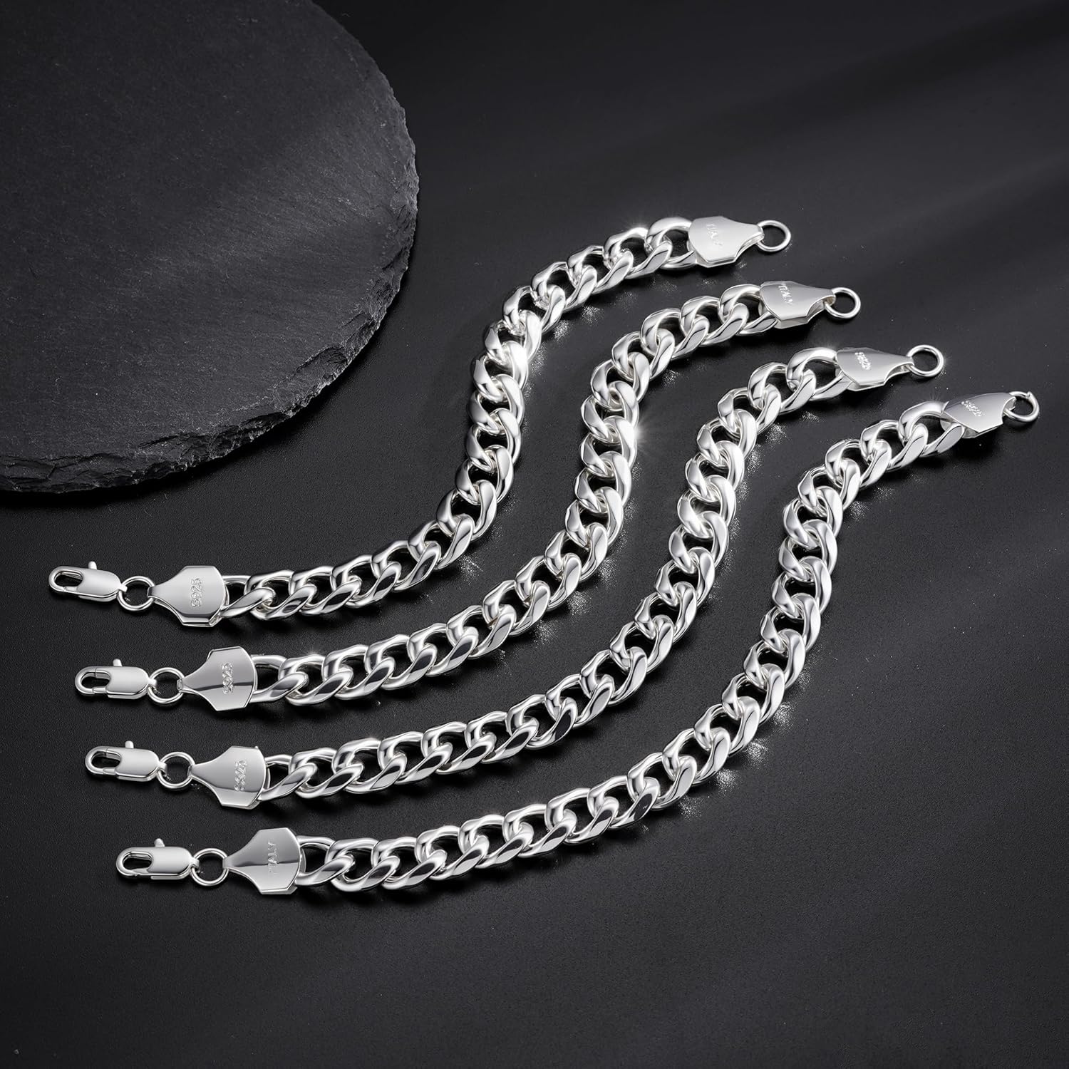 S925 Sterling Silver Cuban Link Bracelet for Men - 12MM S925 Sterling Silver Over Cuban Chain Bracelet Diamond Cut Silver Bracelets Gifts for Men 7.5/8/8.5/9Inch