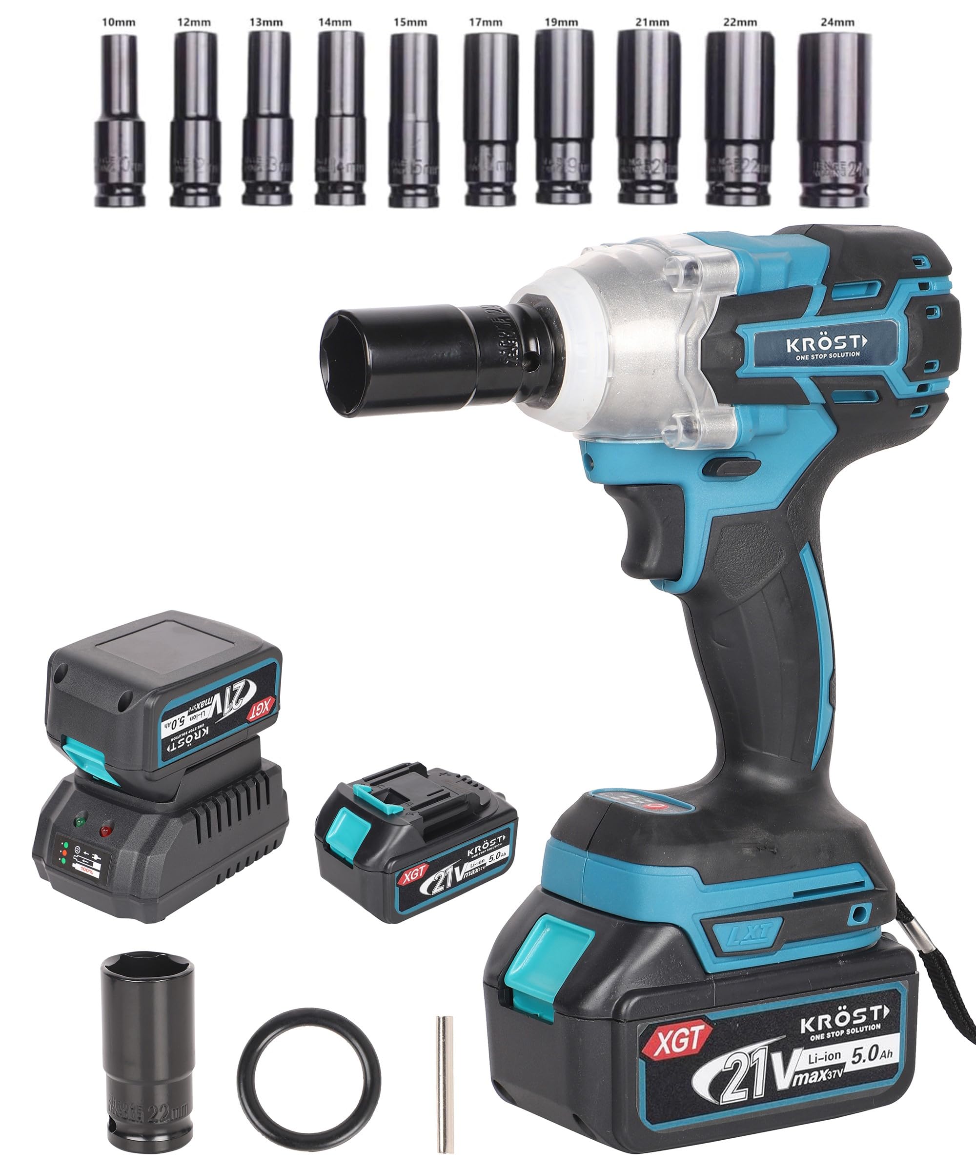 KROST PRO Series 21V(37V Max) Brushless Double Battery Powerful Cordless Impact Wrench | Impact Driver with 10pcs Long Impact Socket Set. (Impact Wrench+ Socket Set)-image-19