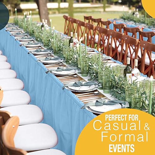 Miniatura 121 de Exquisite Falda de mesa con volantes, color marrón, paquete de 2 faldas de mesa de 14 pies de largo para mesas rectangulares de 6 pies o faldas