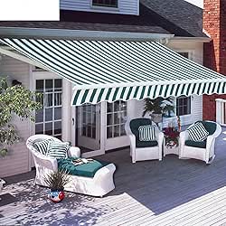 Diensweek 10'x8' Patio Awning Retractable, Fully Assembled Manual Commercial Grade