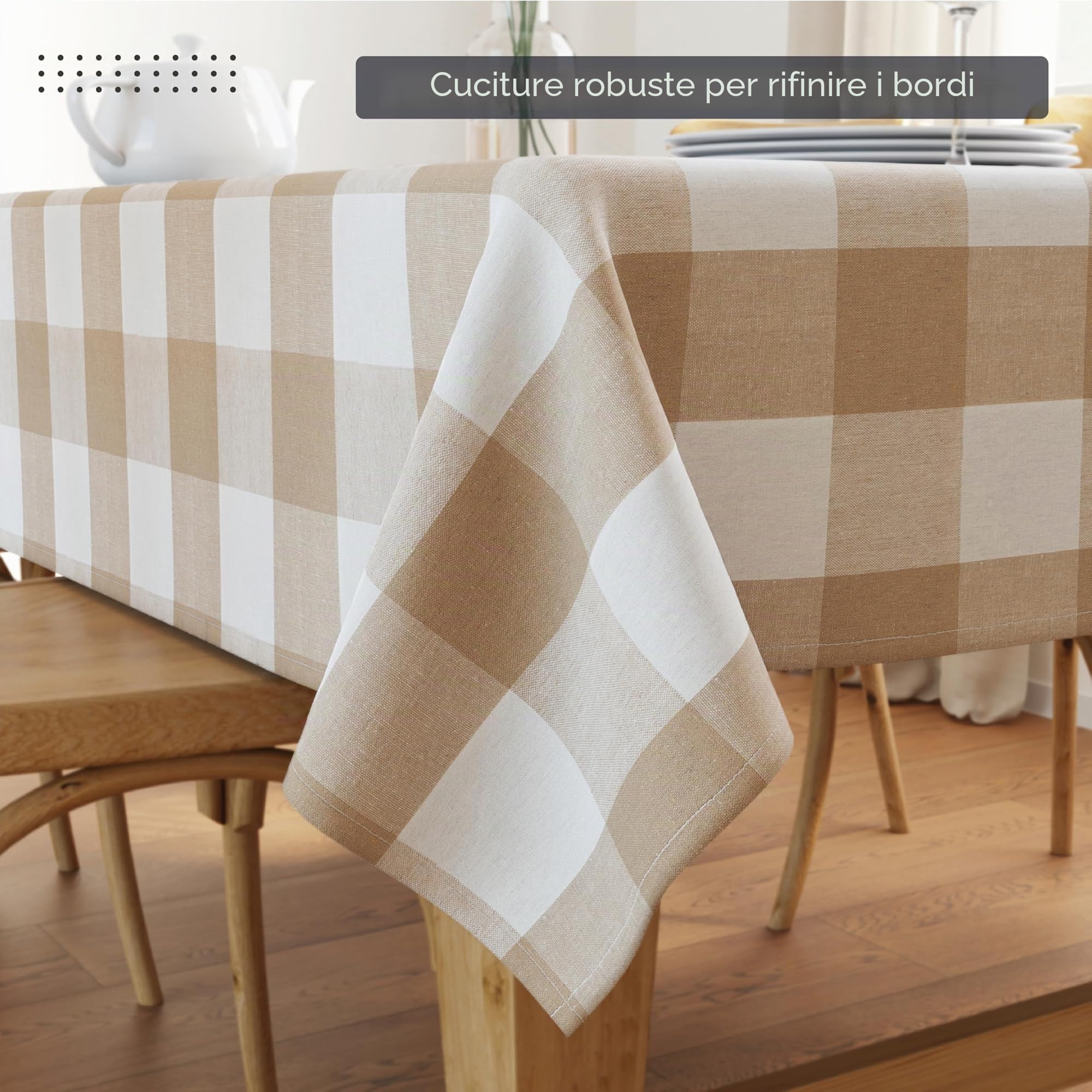 Encasa XO Tovaglia in Cotone, A Quadri Rettangolare, 56"x94"