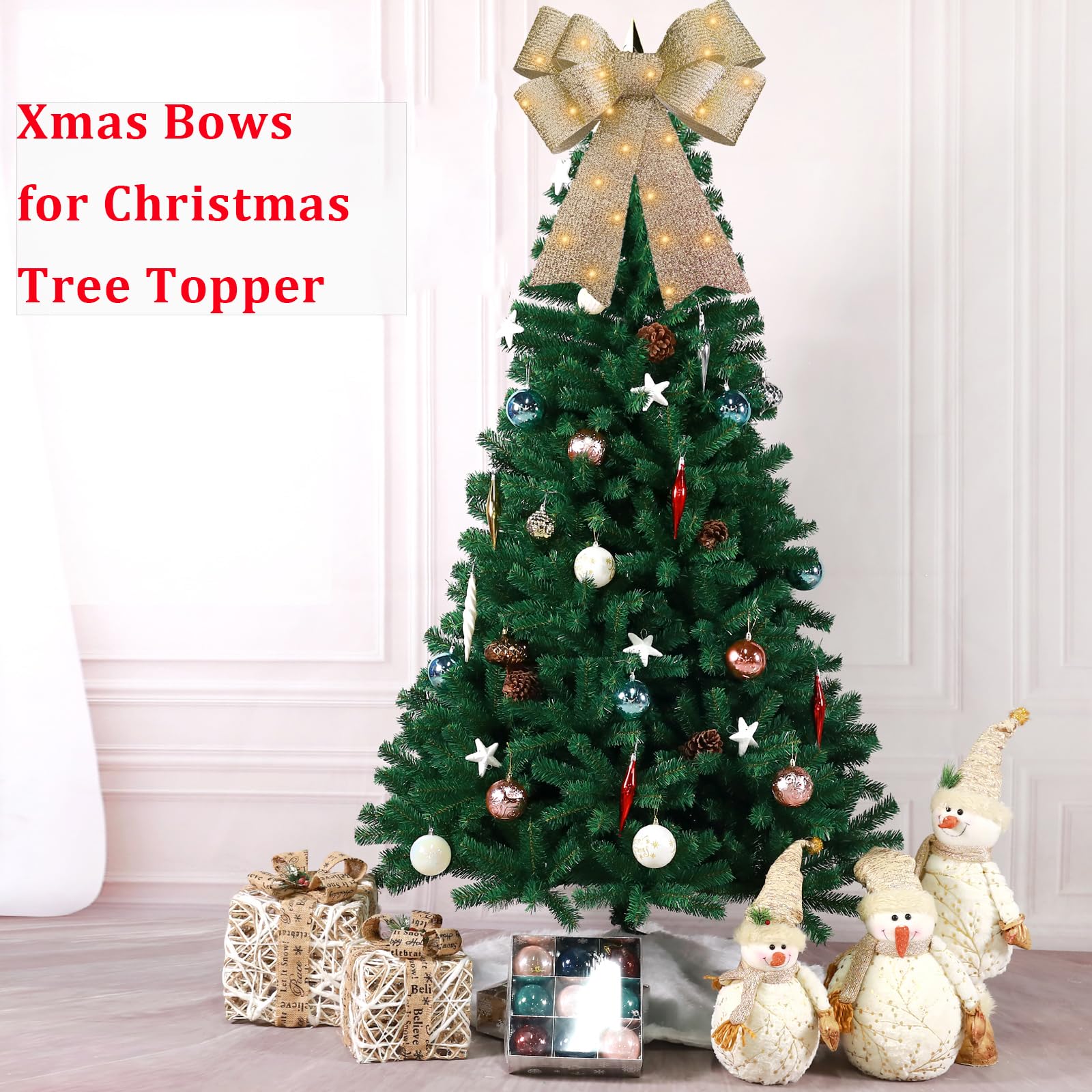 2 Pezzi Fiocchi di Natale Glitter Oro Argento Ornamenti per Albero di Natale Fiocchi Ghirlanda Scintillante Fiocco Albero di Natale Topper Fiocco Glitter per la Casa Decorazione