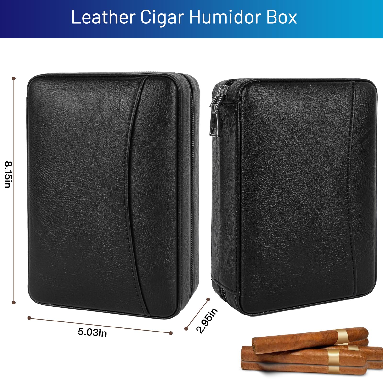 Humidificador de cigarros, Cuero de Estuche para Puros, Cortador de Puros, Caja humidora portátil de Viaje con humidificador