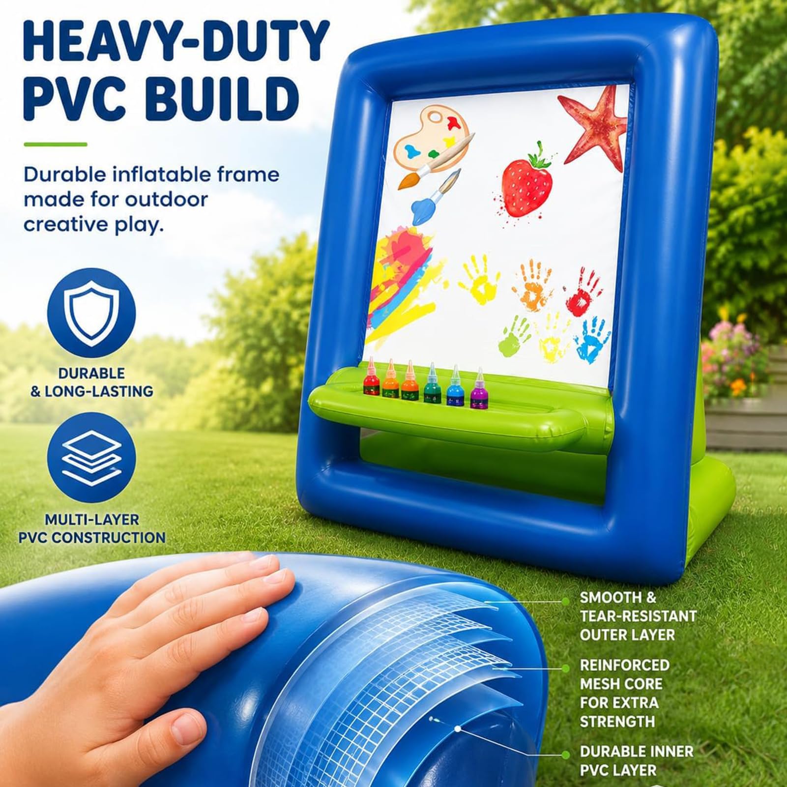 Inflatable Easel for Kids Washable Outdoor Paint Station, Aufblasbare Staffelei für Kinder, Doppelseitige Abwaschbare Malstaffelei, Wiederverwendbare Tragbare Staffelei für Malen, Zeichnen