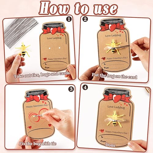 Miniatura 3 de Tarjetas del día de San Valentín para niños, paquete de 36 regalos para el día de San Valentín para niños y 12 insectos de juguete diferentes,