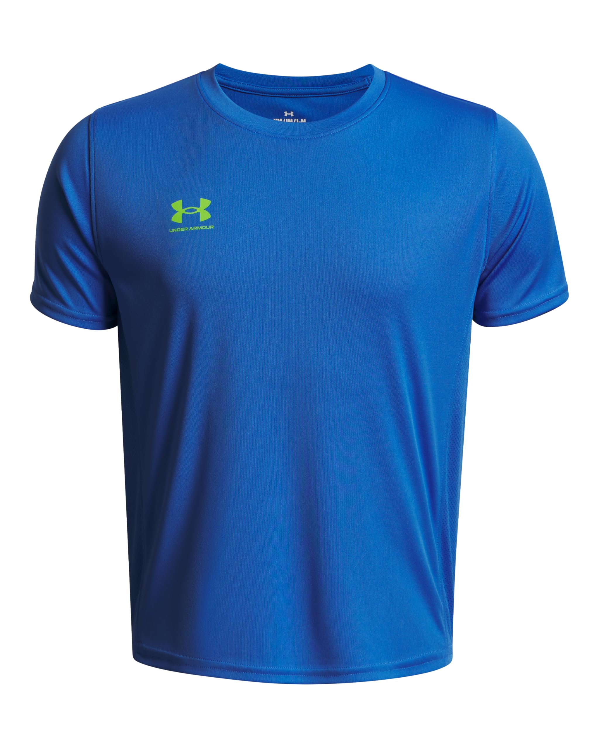 Under Armour Boys' Challenger Train Short Sleeve, Lightweight and Quick-Drying Sports Top, Boys' T-Shirt for Training, PE and Athletics,Blue Atlantis / / High Vis Yellow,YXL