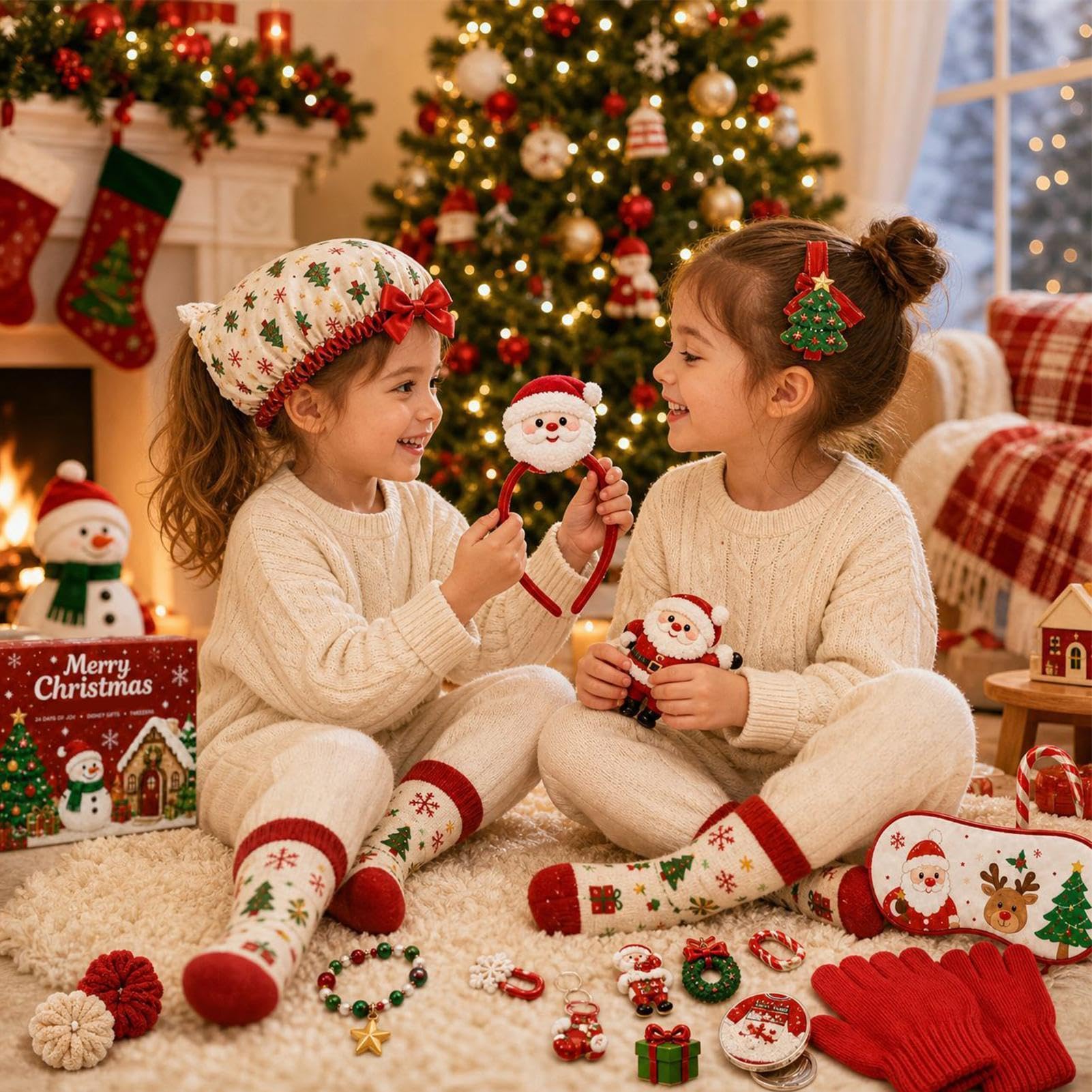 Conto alla rovescia per Natale Calendario Bracciali per capelli | Set di calendari per conto alla rovescia da 24 giorni, per riunioni di famiglia, premi scolastici, calza della Befana